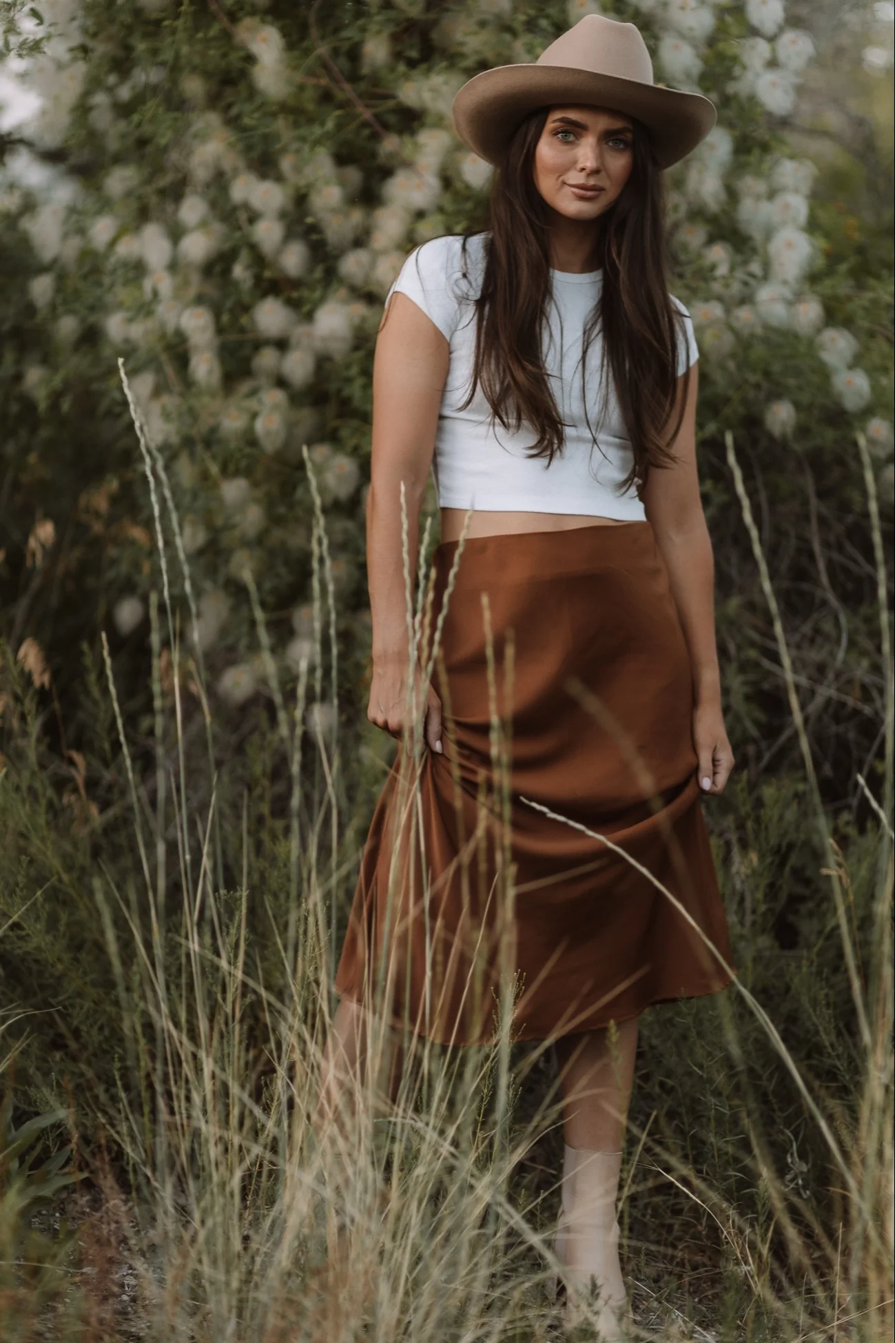 Camel Satin Midi Skirt - Image 4
