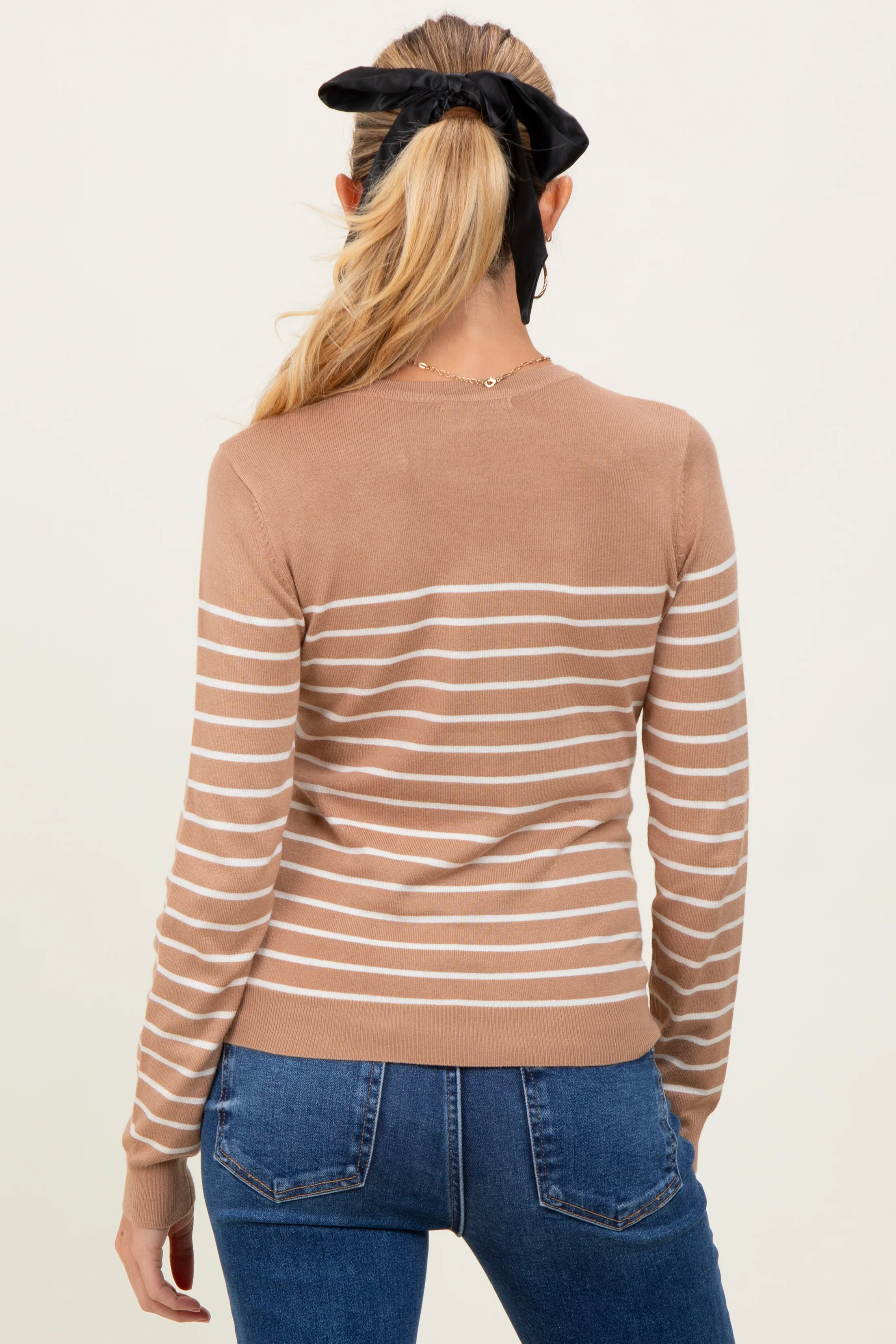 Camel Striped Knit Maternity Long Sleeve Top - Image 4