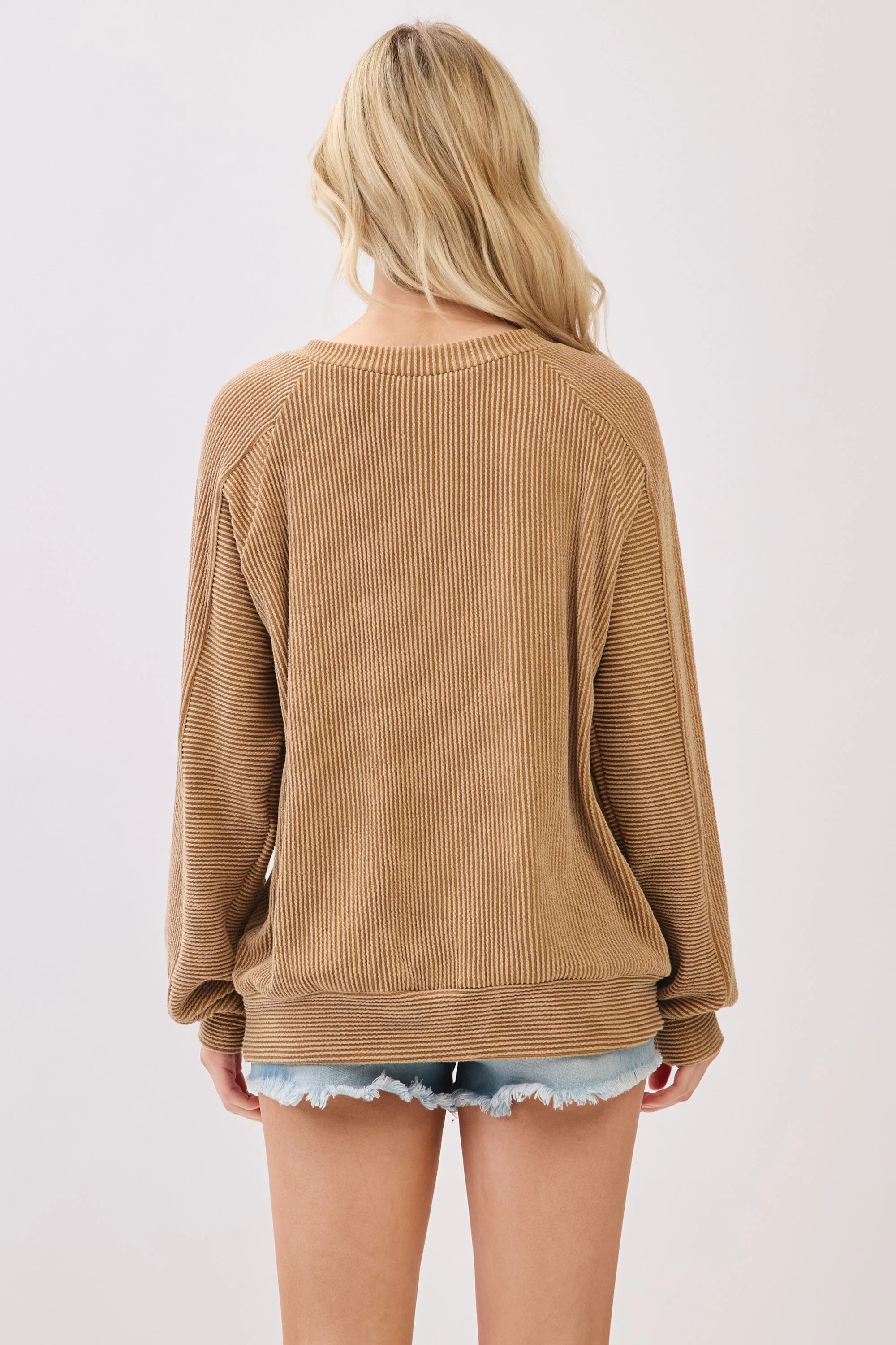 Camel Textured Rib Knit Pullover - Image 3