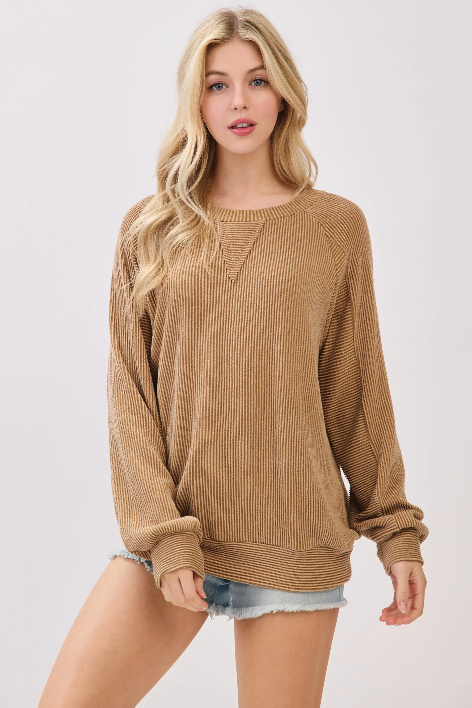 Camel Textured Rib Knit Pullover - Image 4