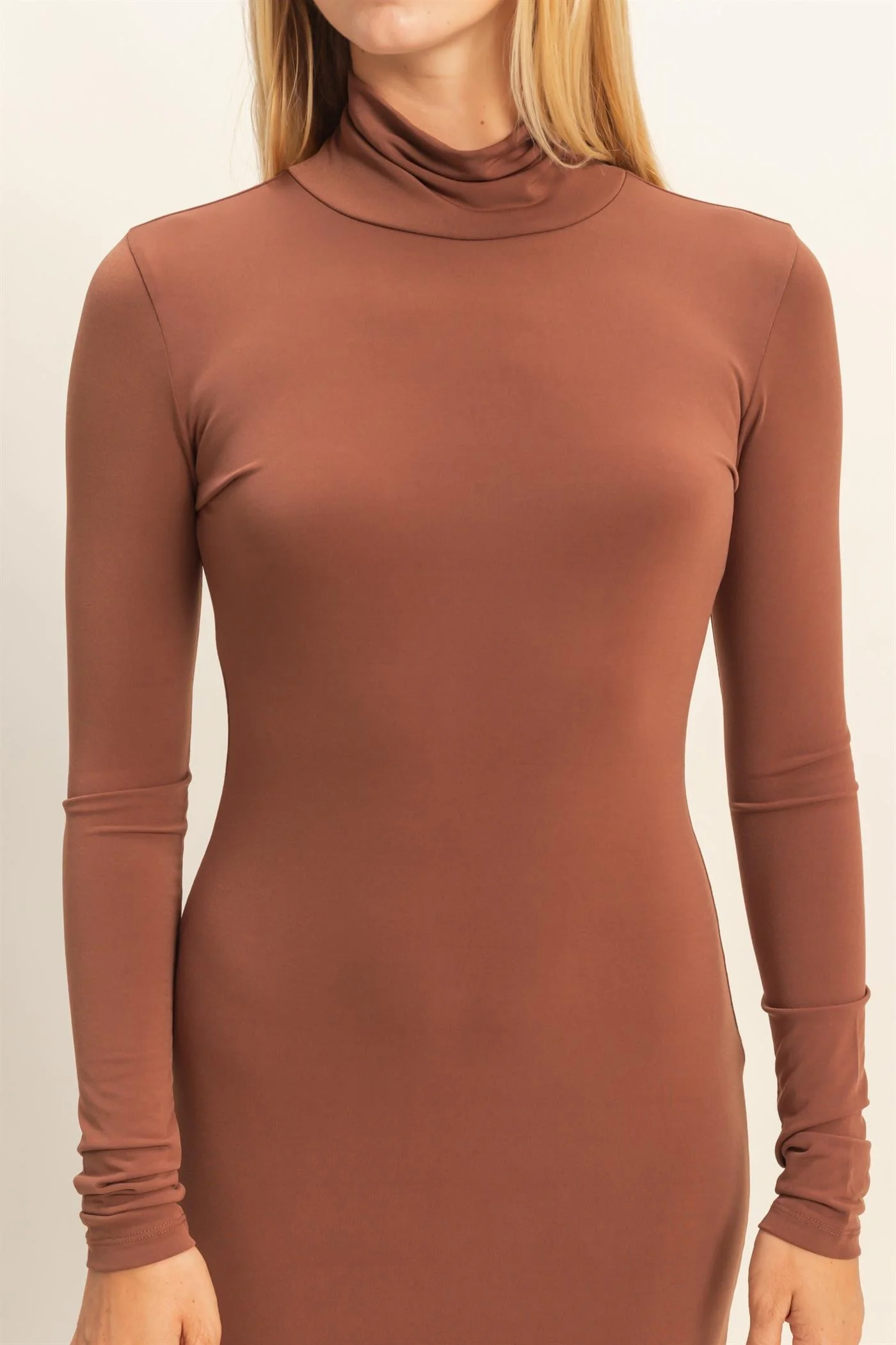 Camel Turtleneck Long Sleeve Maxi Dress - Image 5