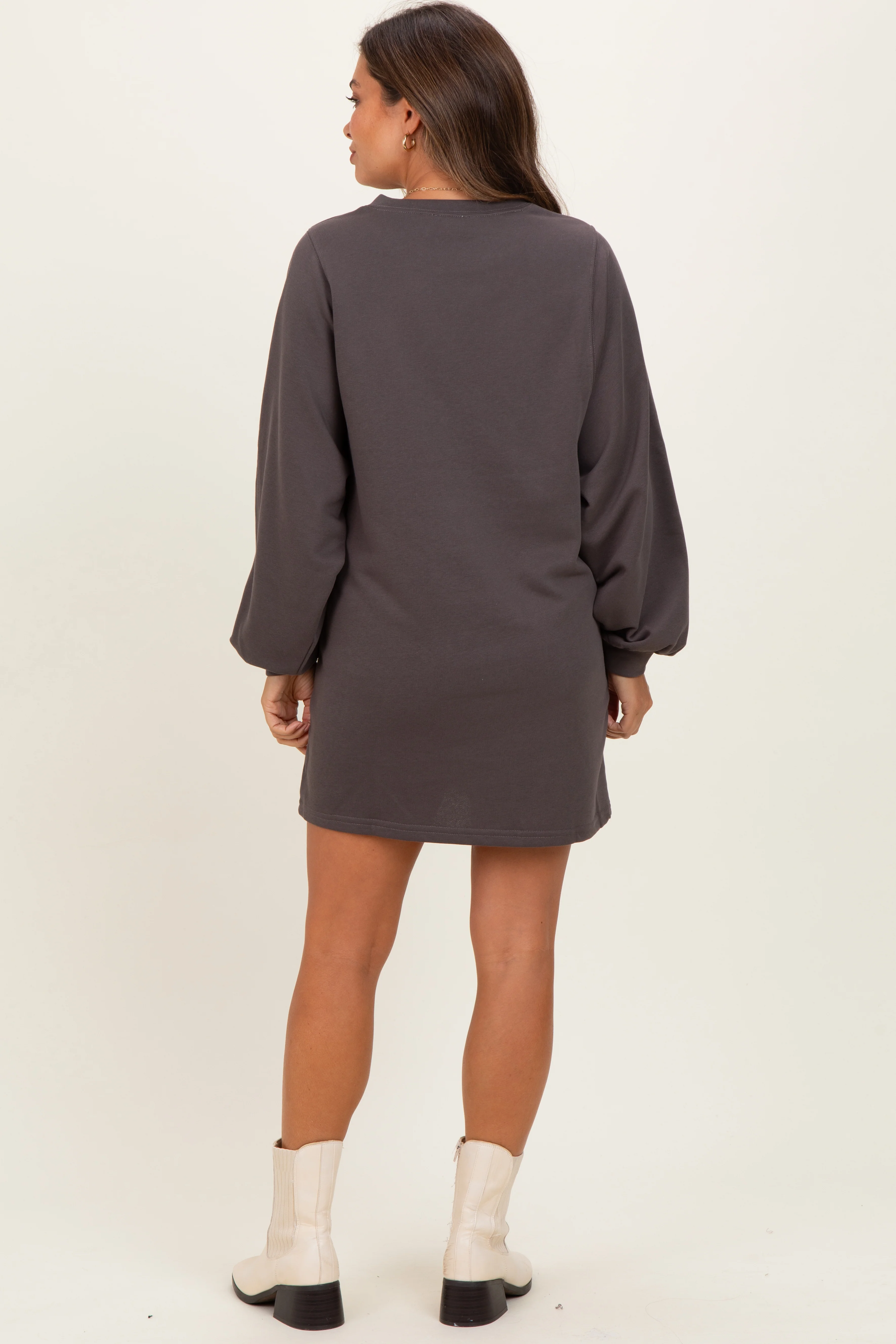 Charcoal Bubble Sleeve Maternity Sweatshirt Mini Dress - Image 4