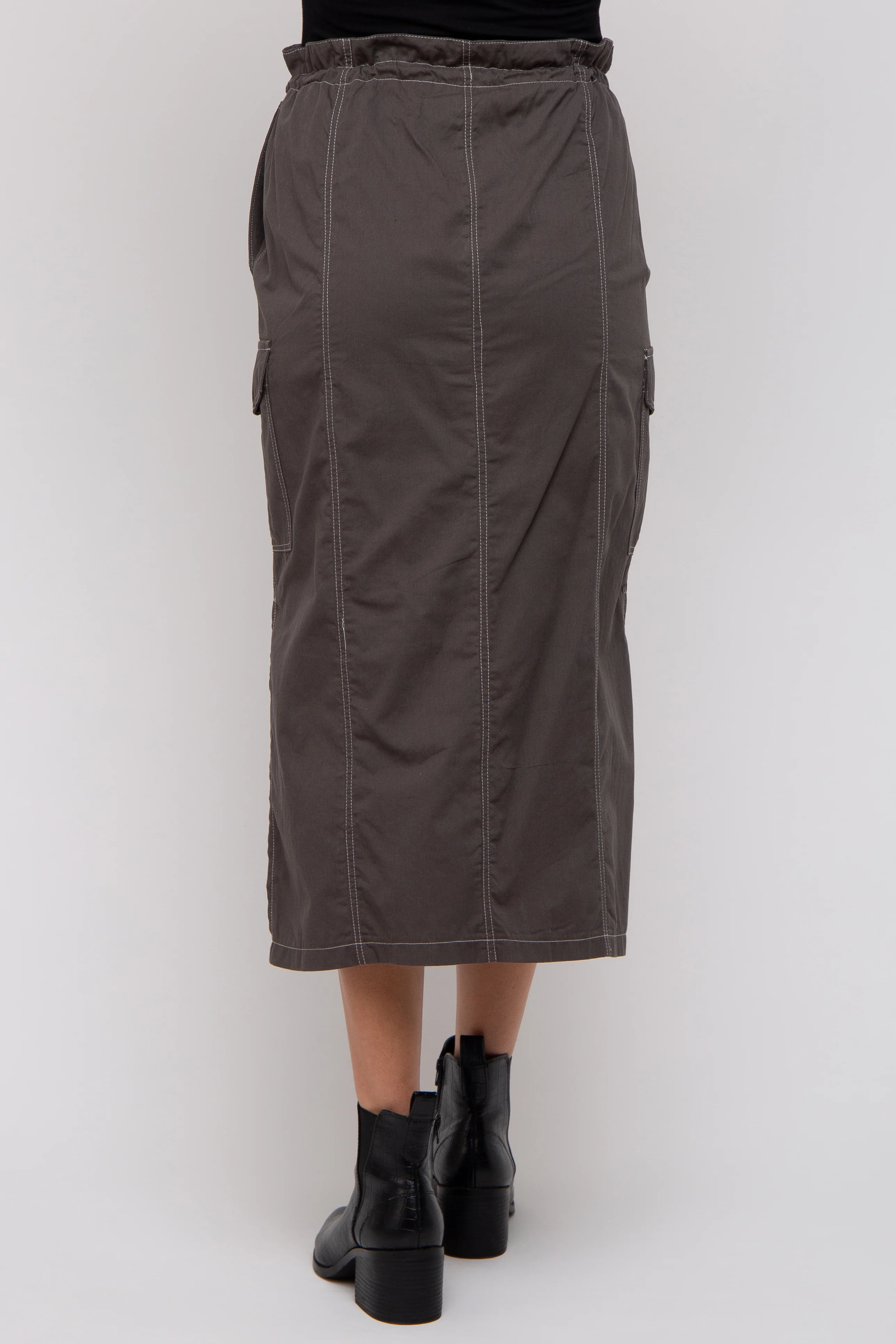 Charcoal Cargo Cinched Maternity Midi Skirt - Image 5