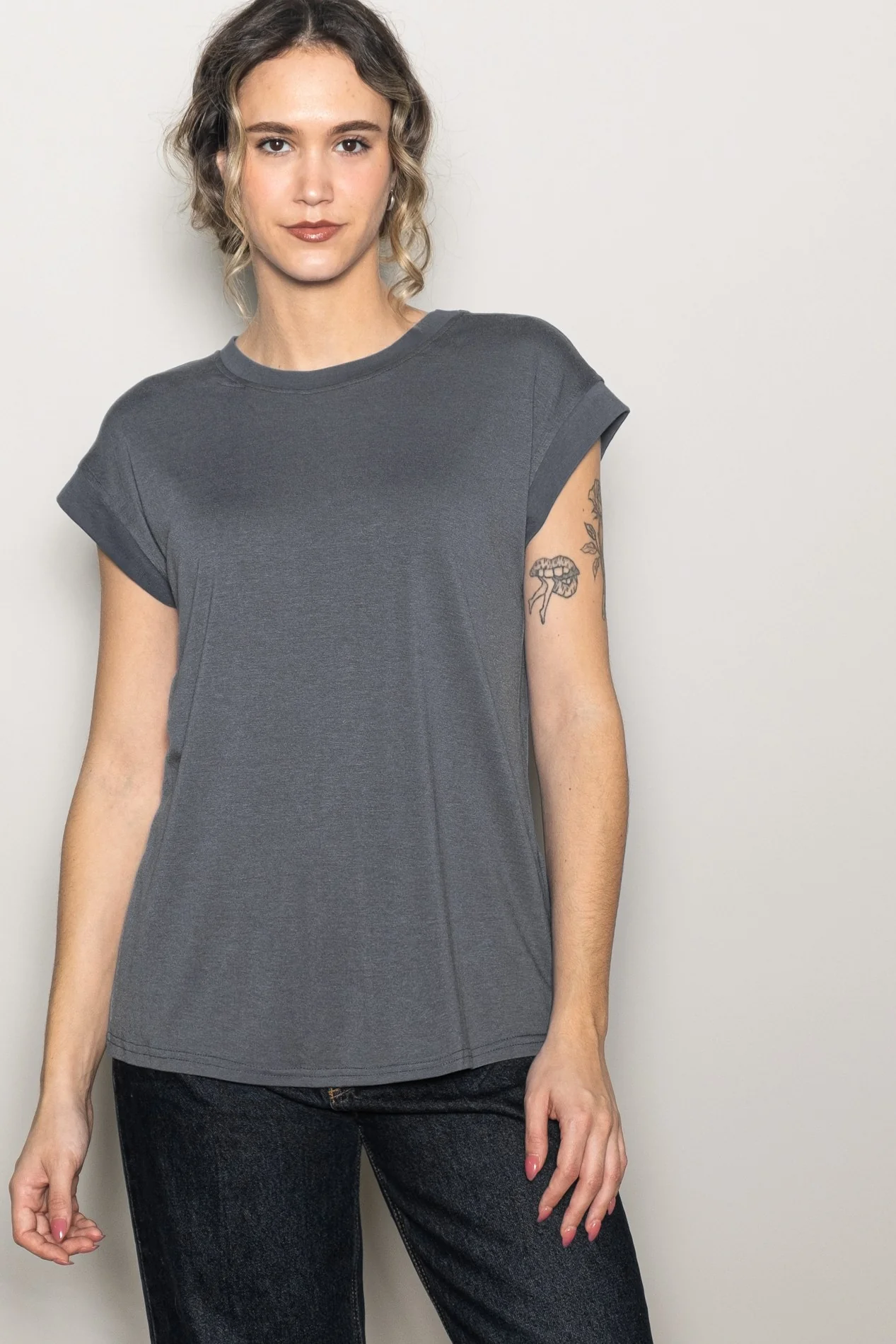 Charcoal Crew Neck Maternity Muscle Tee - Image 5