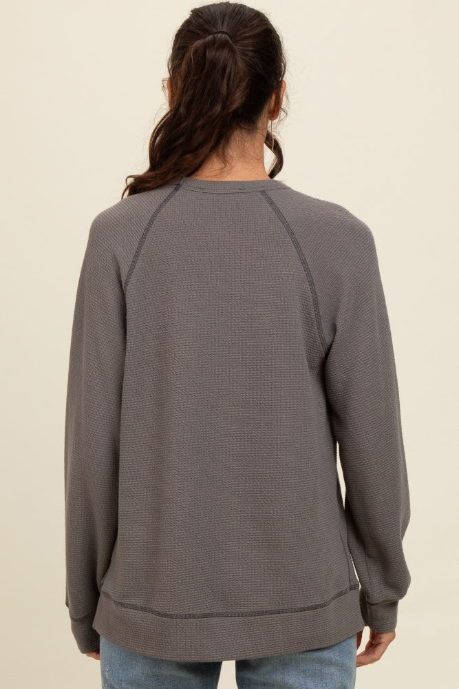Charcoal Crewneck Waffle Knit Pullover Top - Image 4