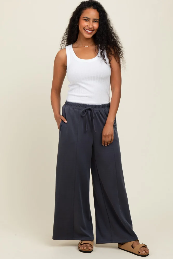 Charcoal Drawstring Wide Leg Maternity Pants - Image 6