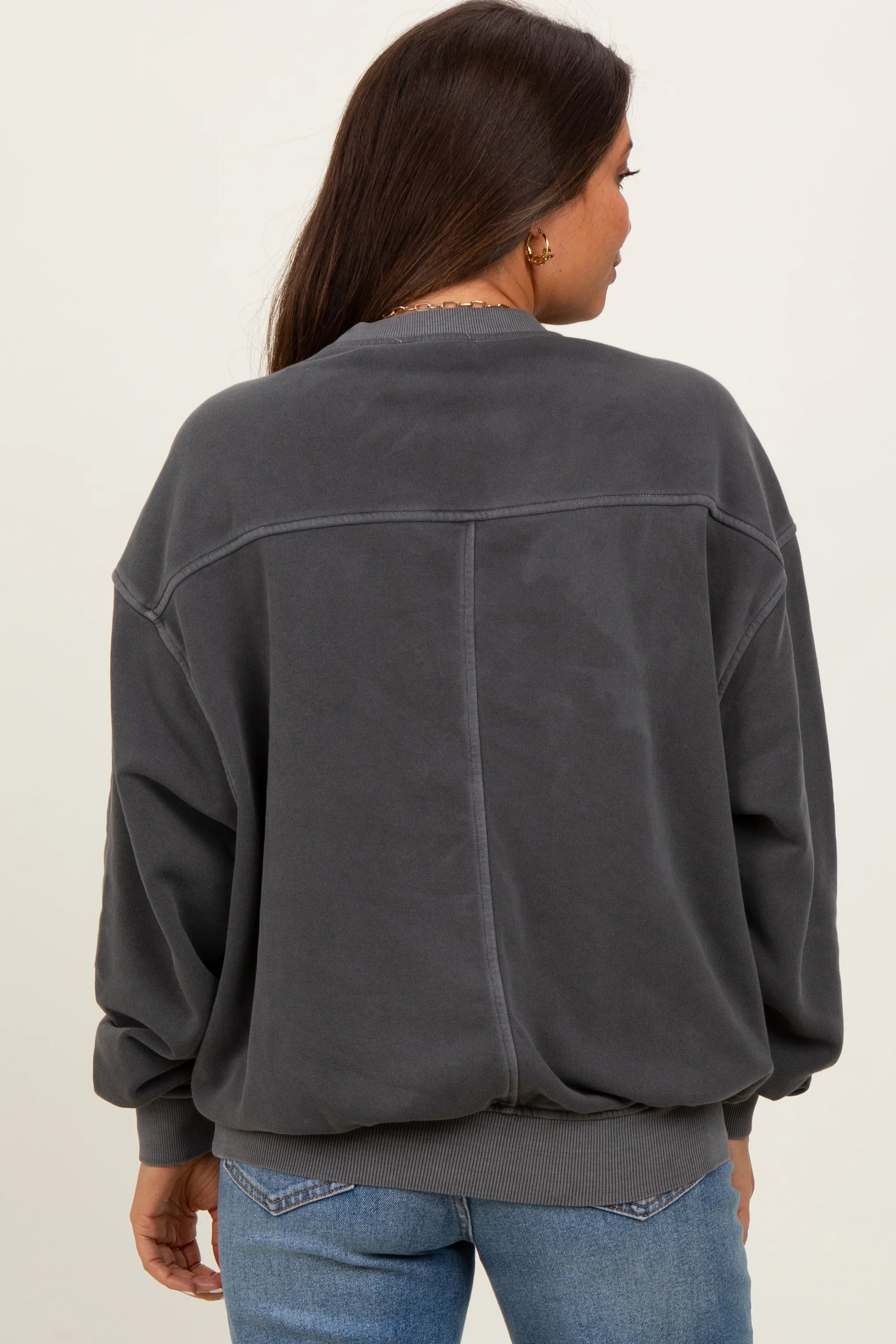 Charcoal Fleece Drop Shoulder Maternity Sweatshirt - Image 4
