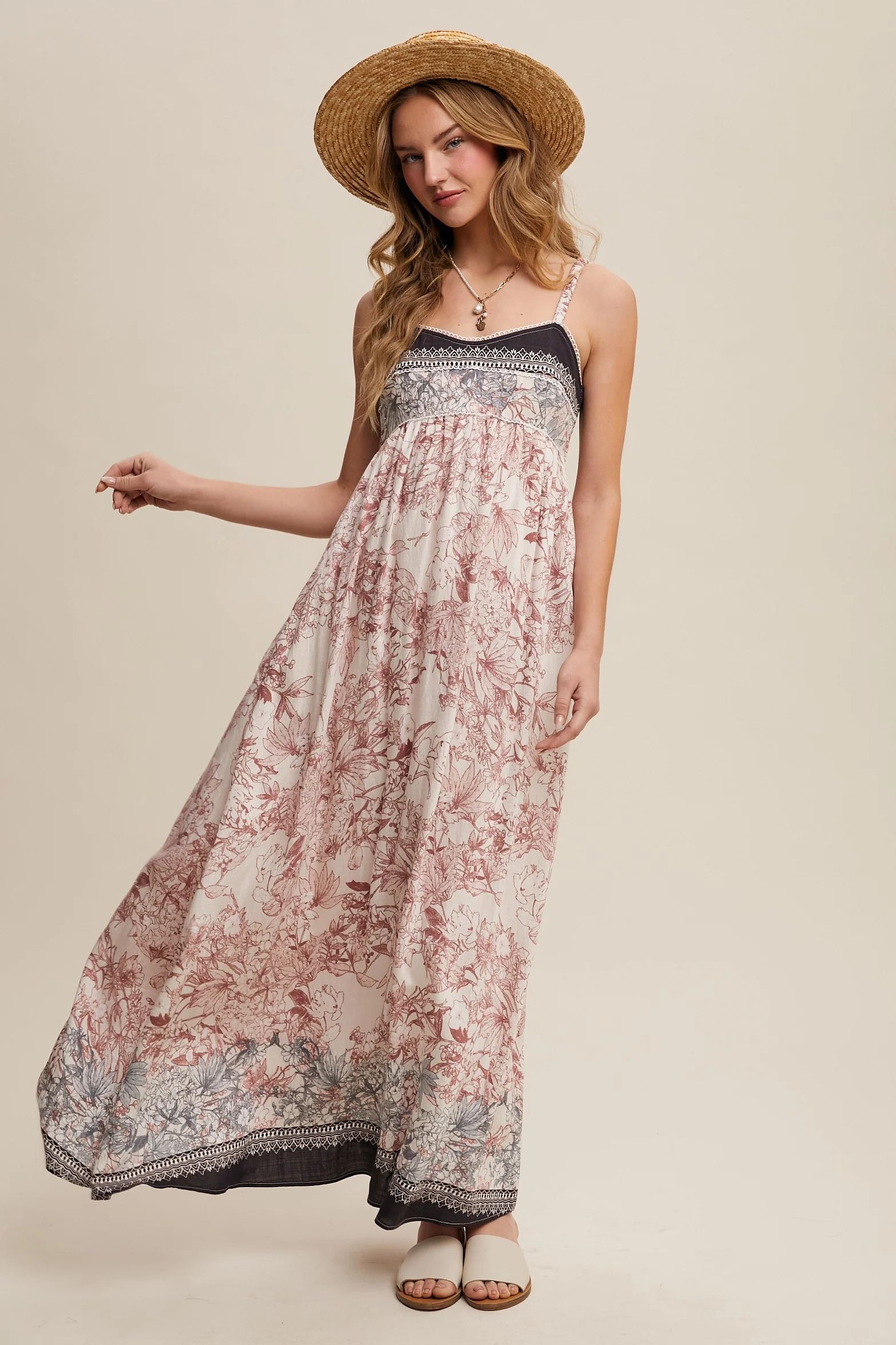 Charcoal Floral Contrast Border Maternity Maxi Dress - Image 5