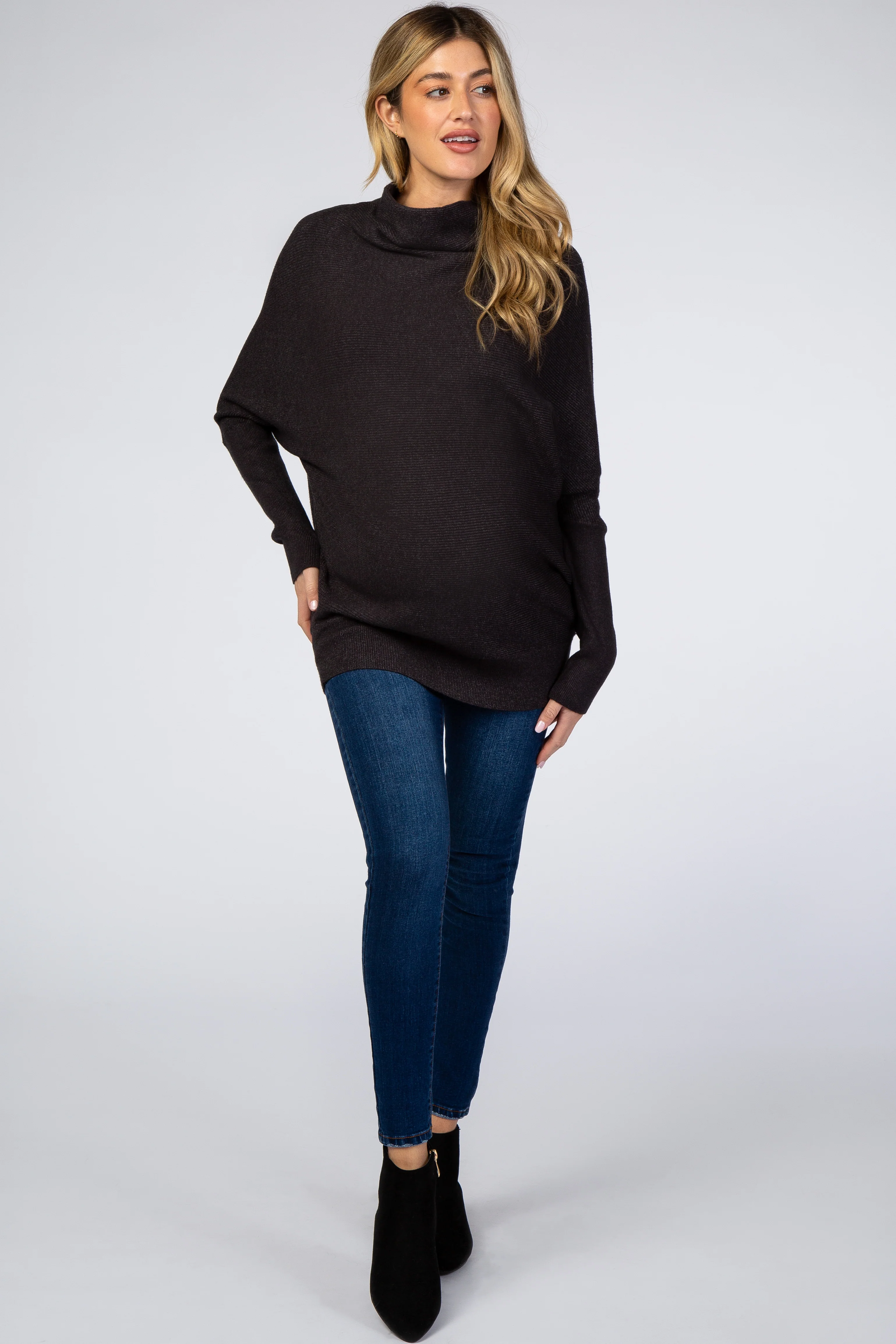 Charcoal Funnel Neck Dolman Sleeve Maternity Sweater - Image 5