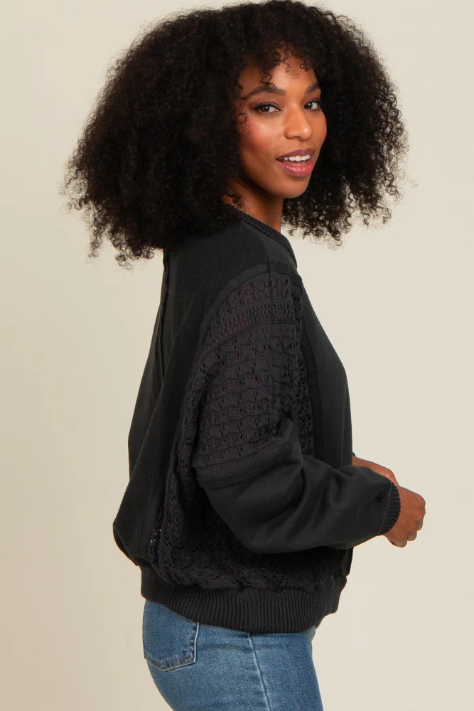 Charcoal Lace French Terry Top - Image 2