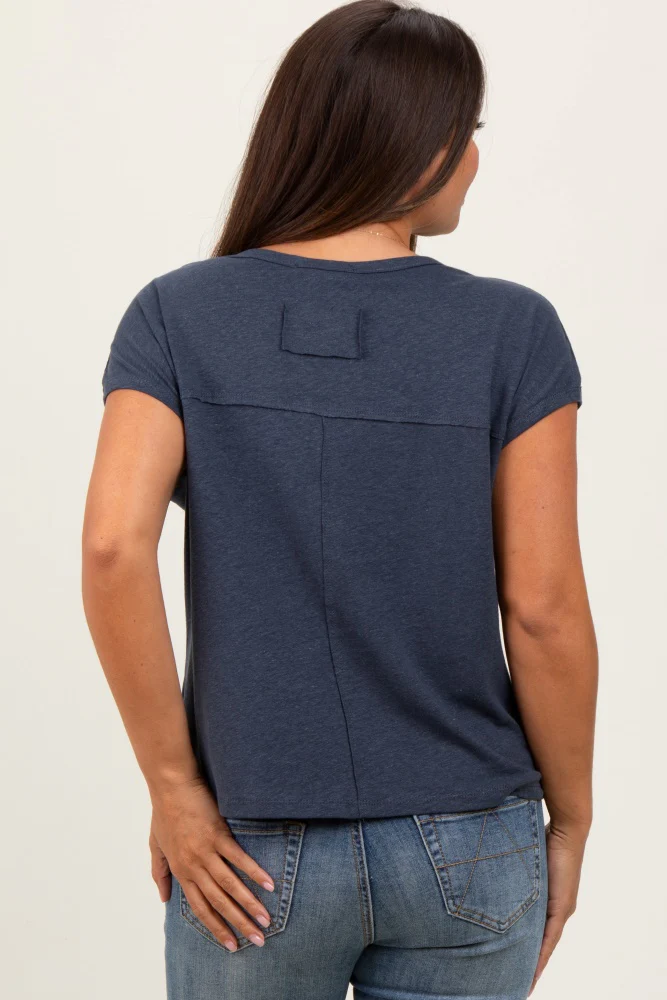 Charcoal Linen Blend Maternity Short Sleeve Tee - Image 3