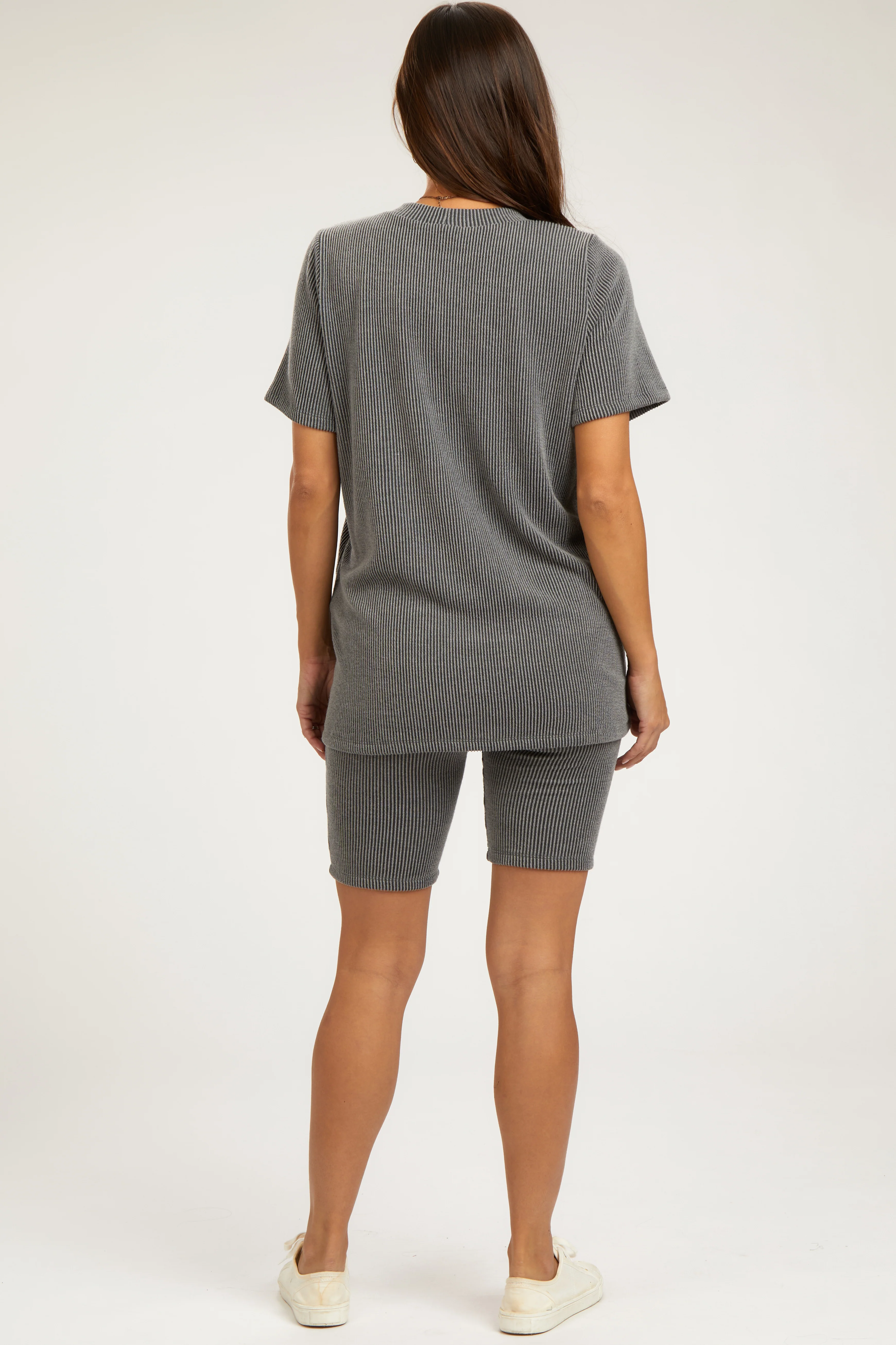 Charcoal Ribbed Biker Shorts Maternity Set - Image 3
