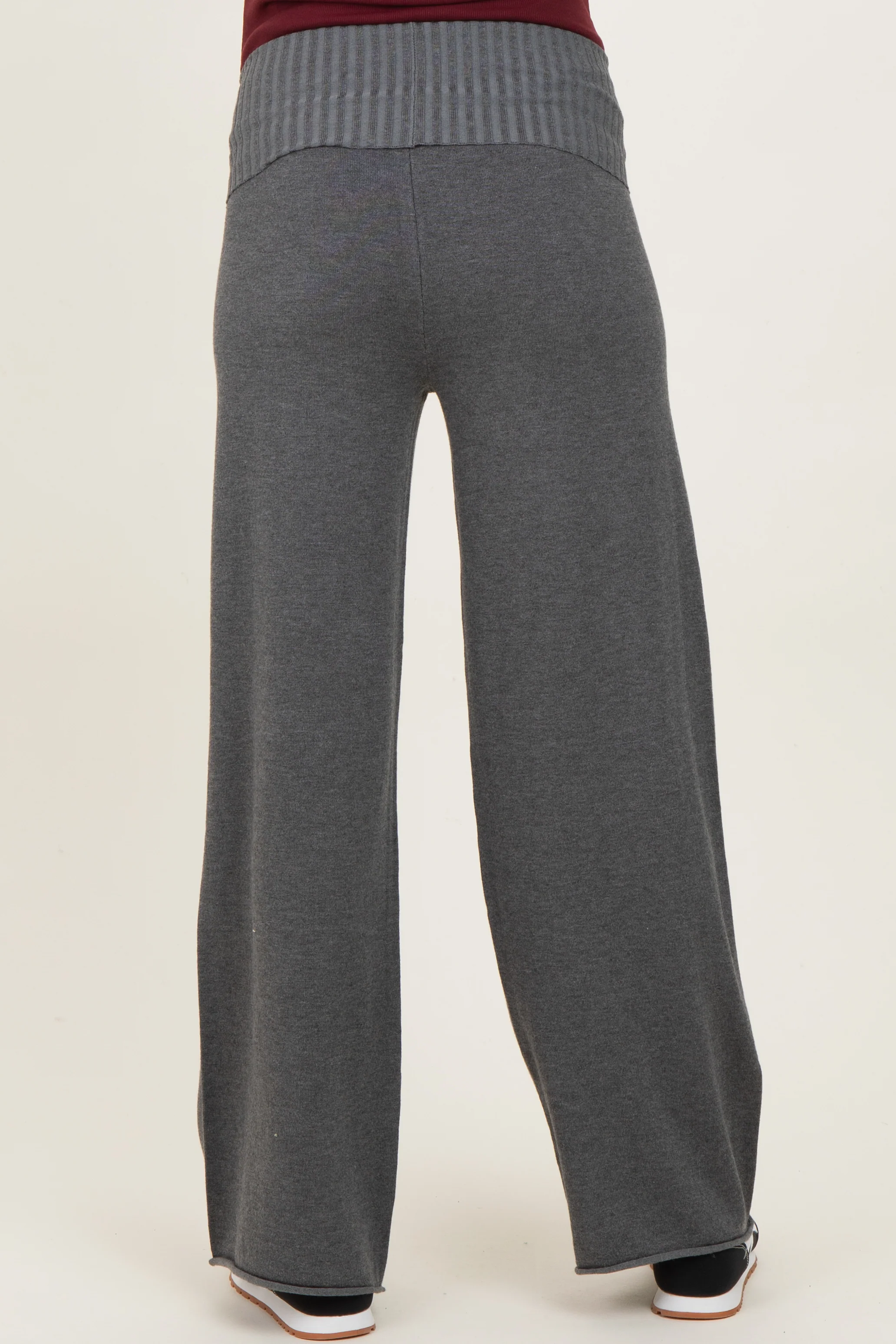 Charcoal Ribbed Knit Foldover Waist Maternity Pants - Image 4