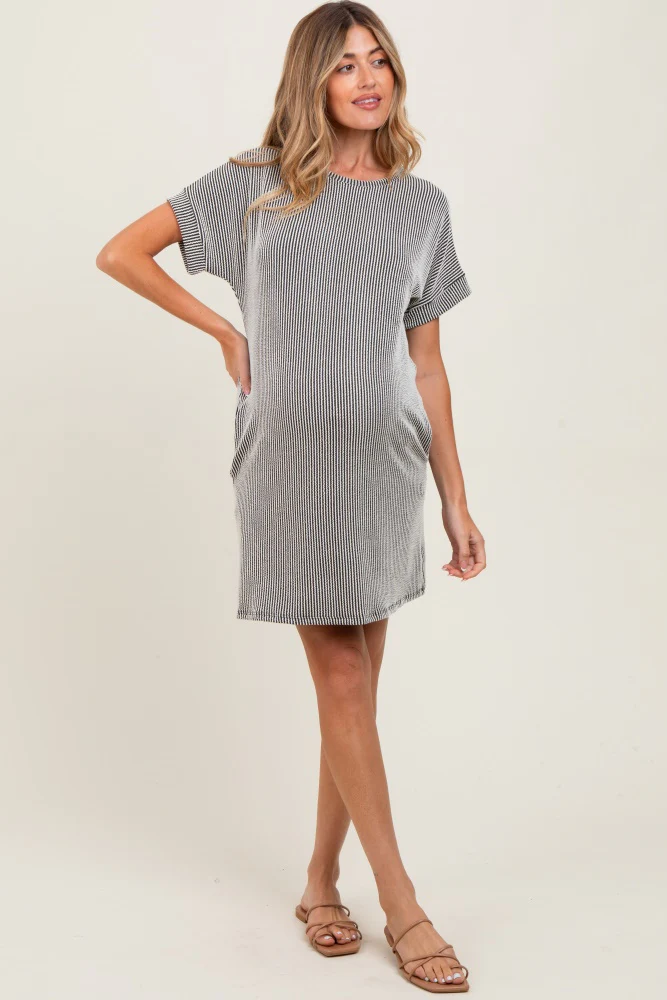 Charcoal Ribbed Short Sleeve T-Shirt Maternity Dress - Image 3