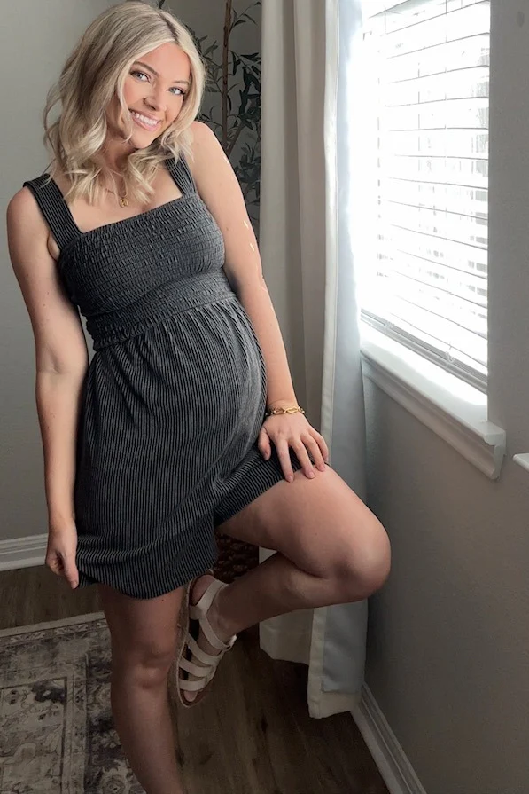 Charcoal Ribbed Smocked Bodice Maternity Romper - Image 4