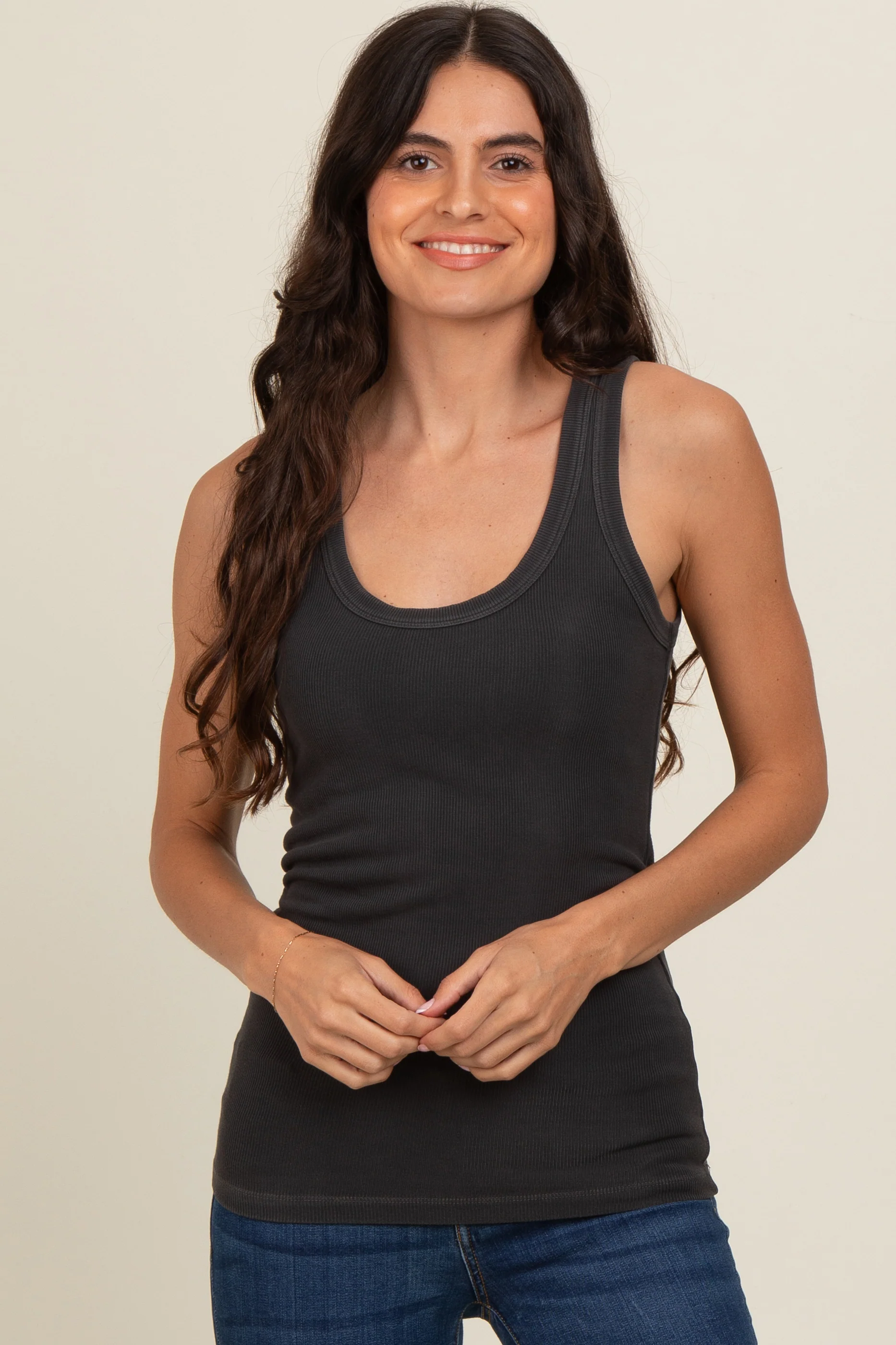 Charcoal Sleeveless Ribbed Maternity Top - Image 5