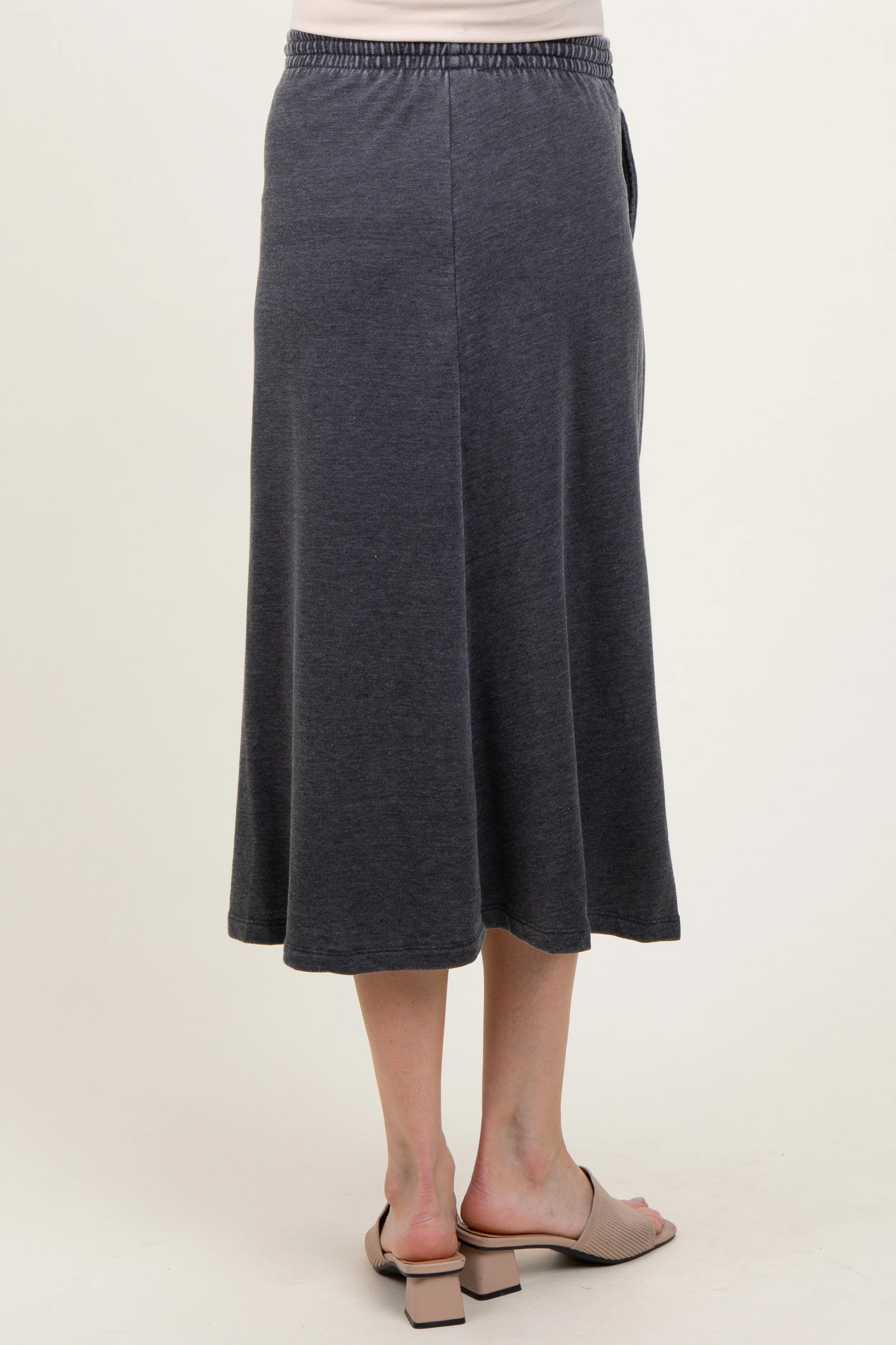 Charcoal Terry Drawstring Maternity Midi Skirt - Image 4