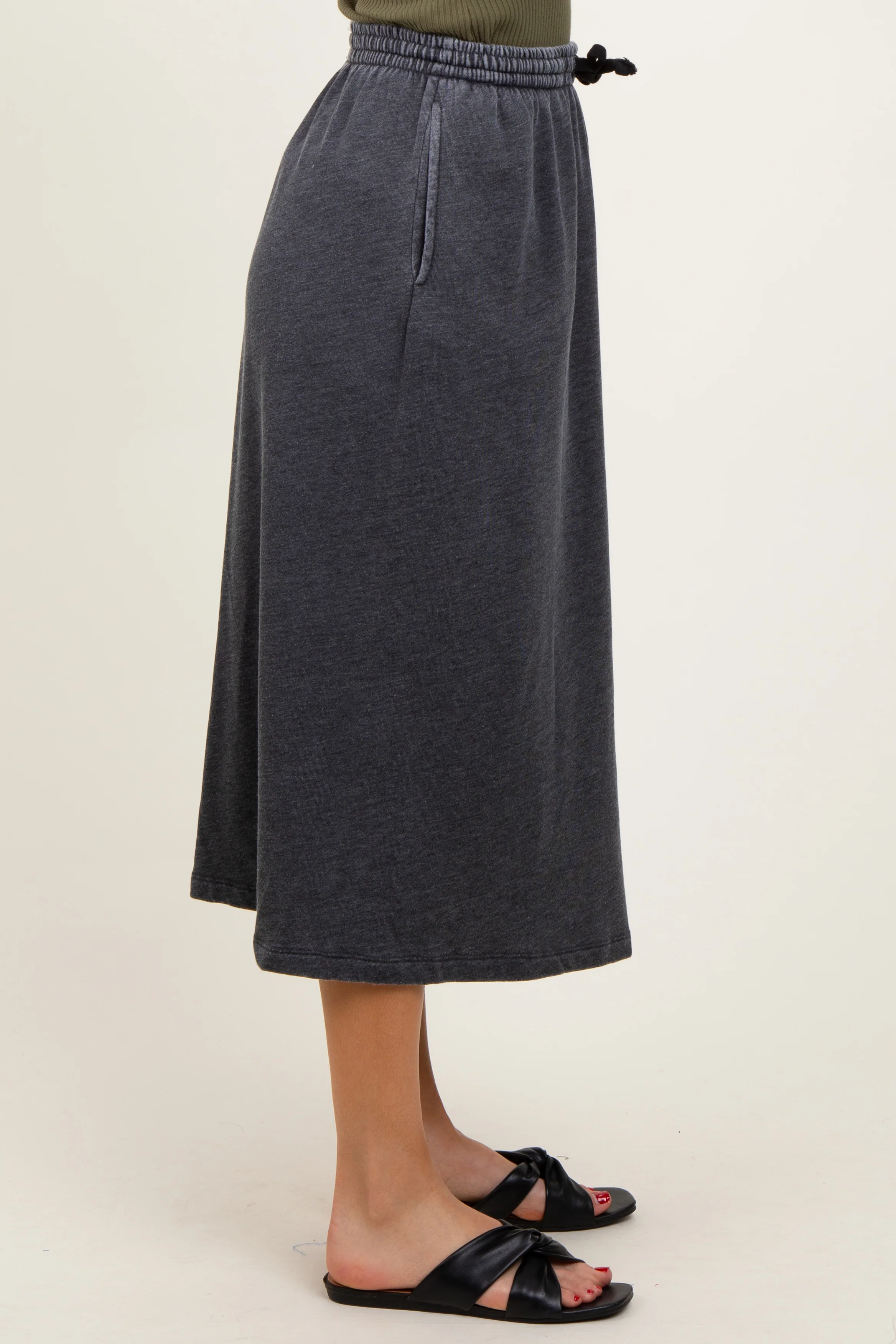 Charcoal Terry Drawstring Midi Skirt - Image 4