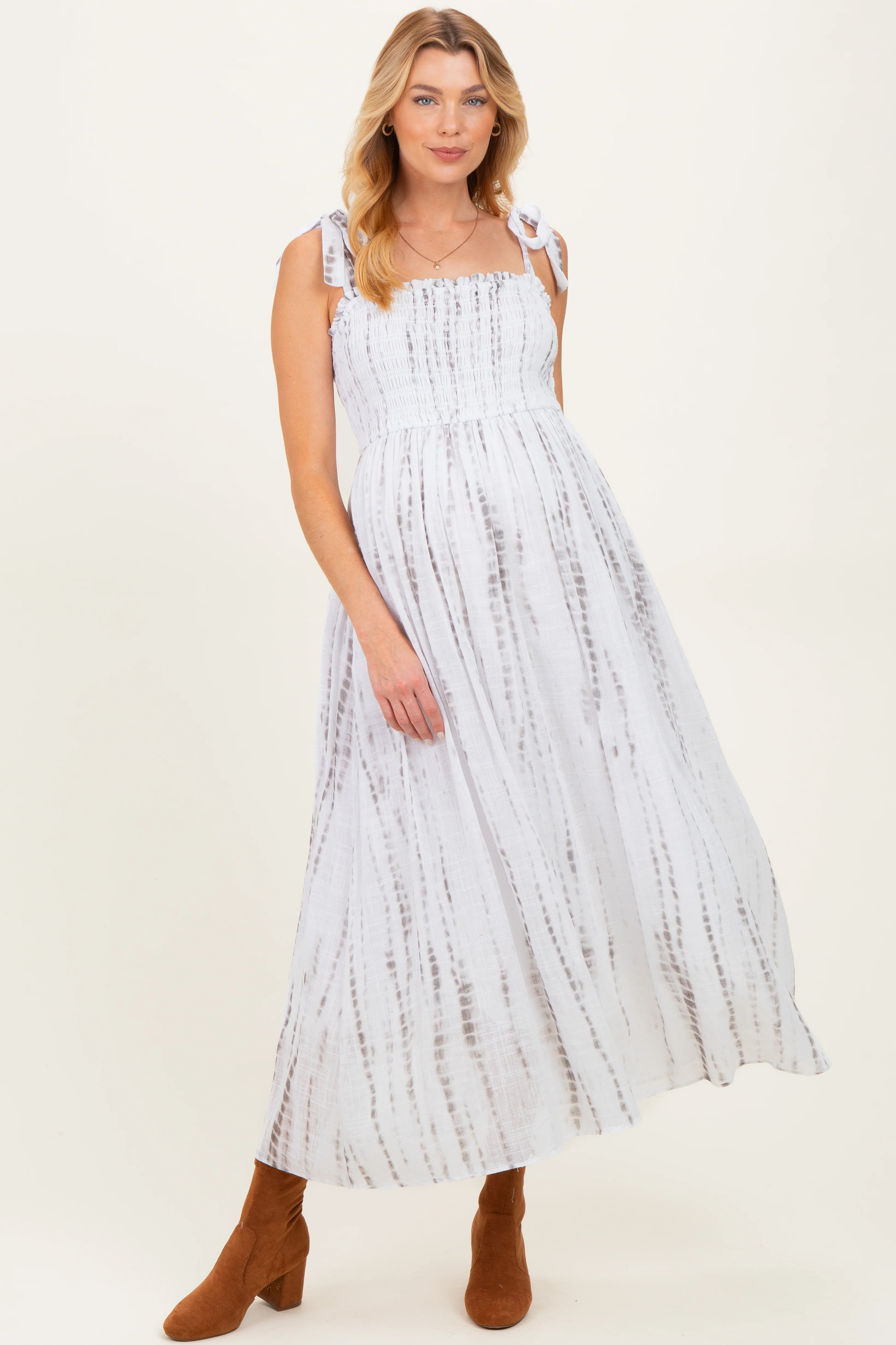 Charcoal Tie Dye Printed Maternity Maxi Dress - Image 2