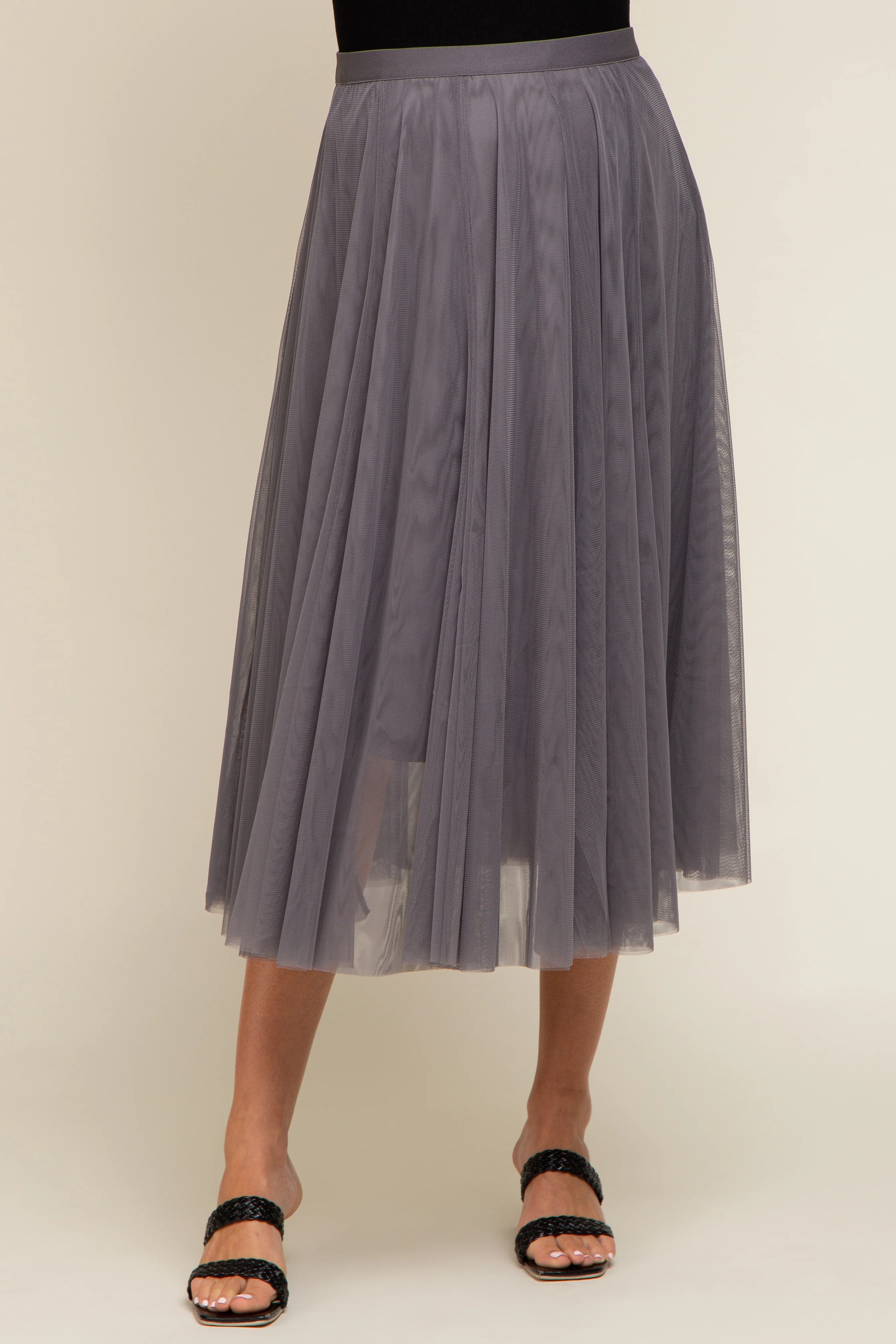 Charcoal Tulle Maternity Midi Skirt - Image 2