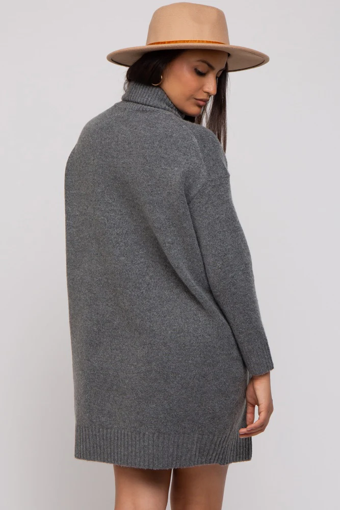 Charcoal Turtleneck Sweater Mini Dress - Image 4