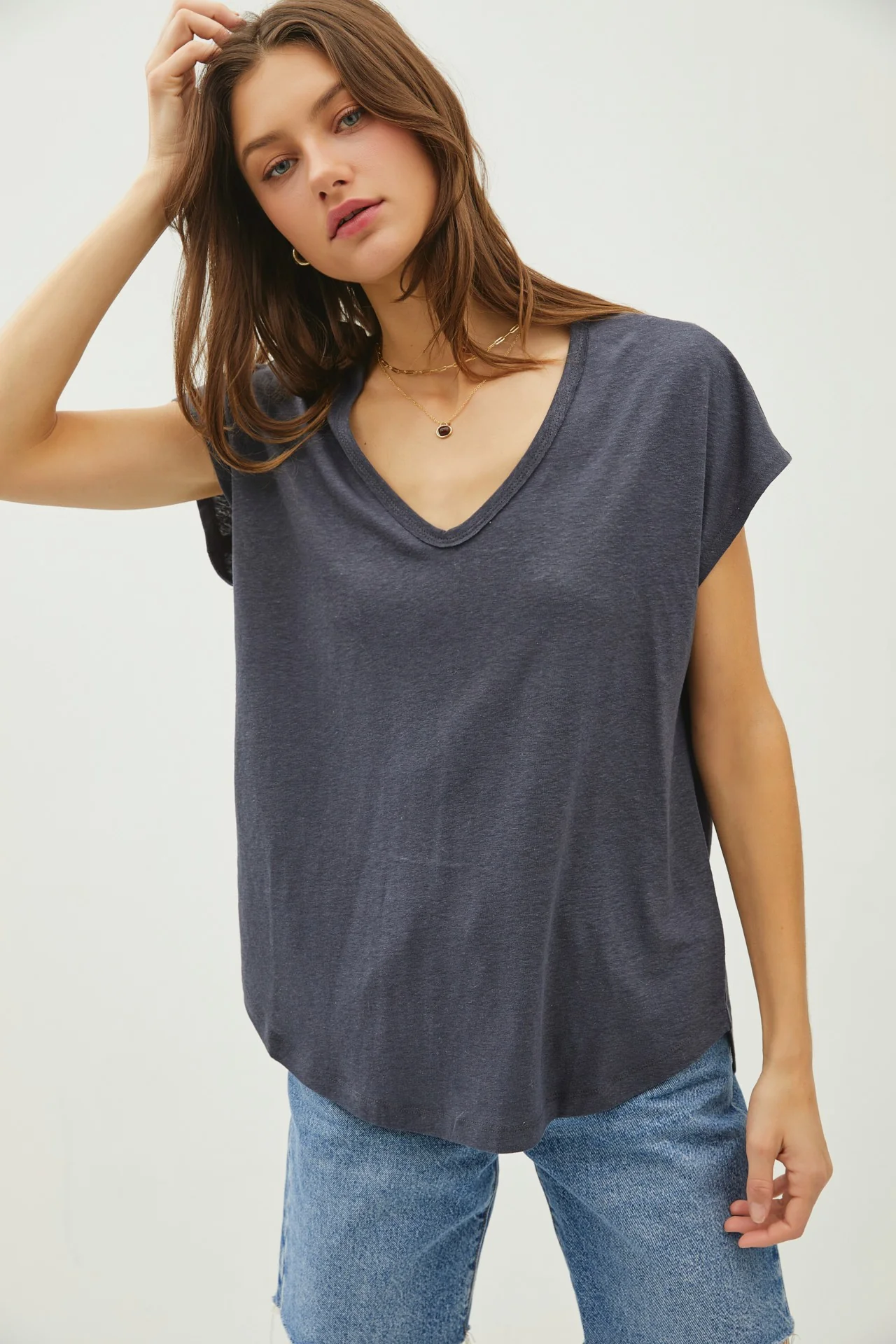 Charcoal V-Neck Maternity Top - Image 4