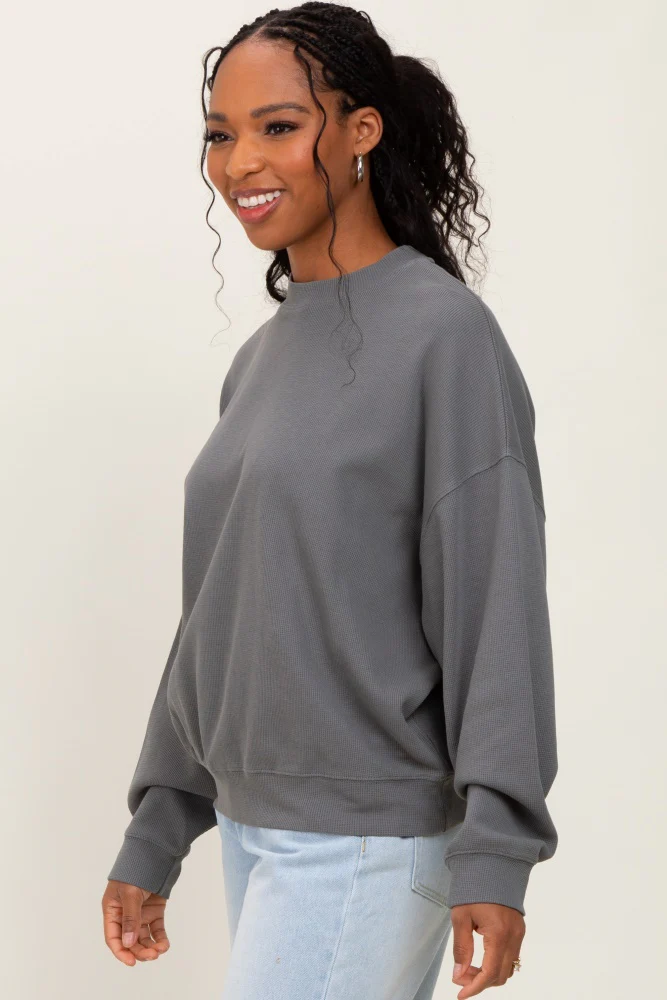 Charcoal Waffle Knit Pullover - Image 3
