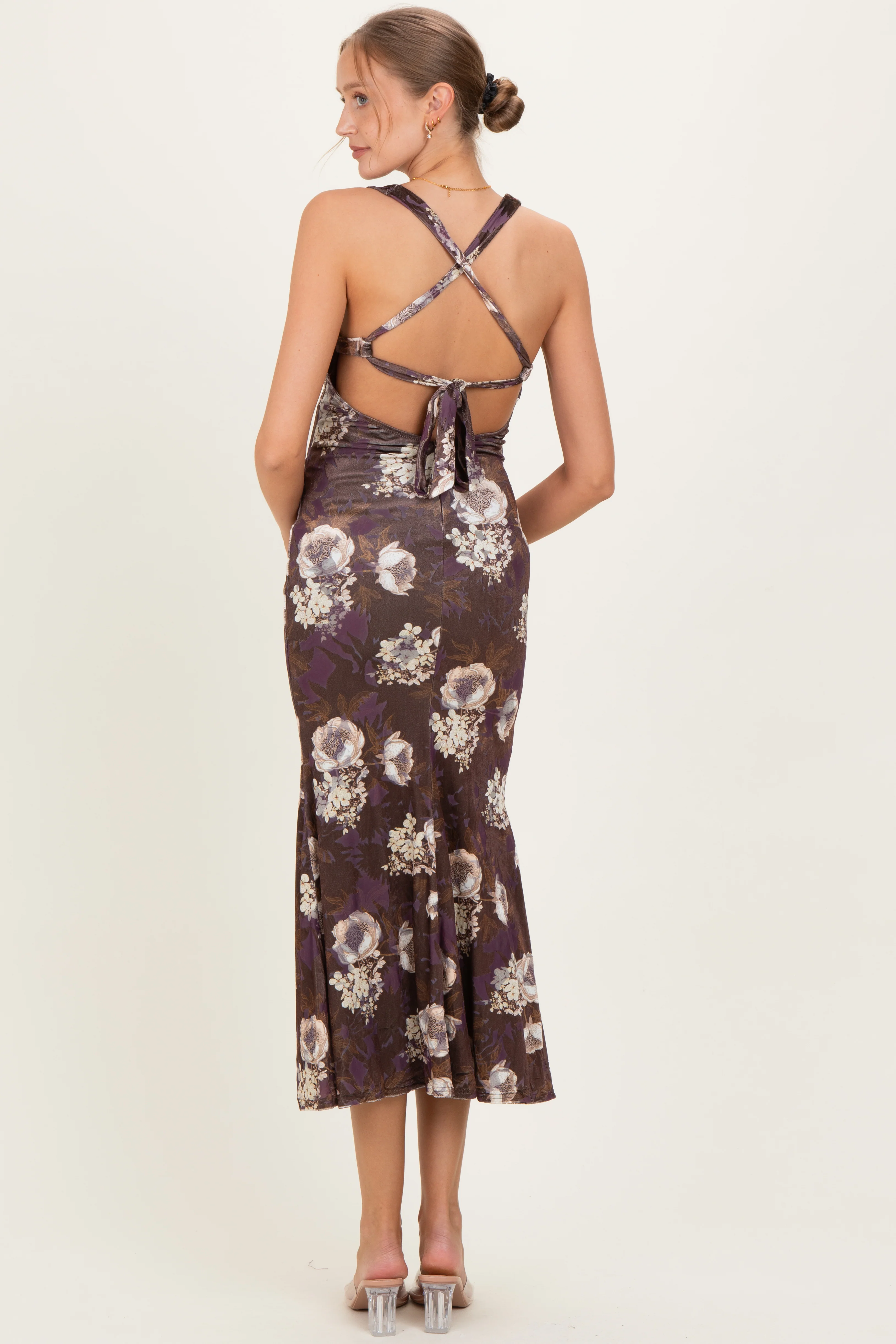 Chocolate Lace Up Back Maternity Midi Dress - Image 4