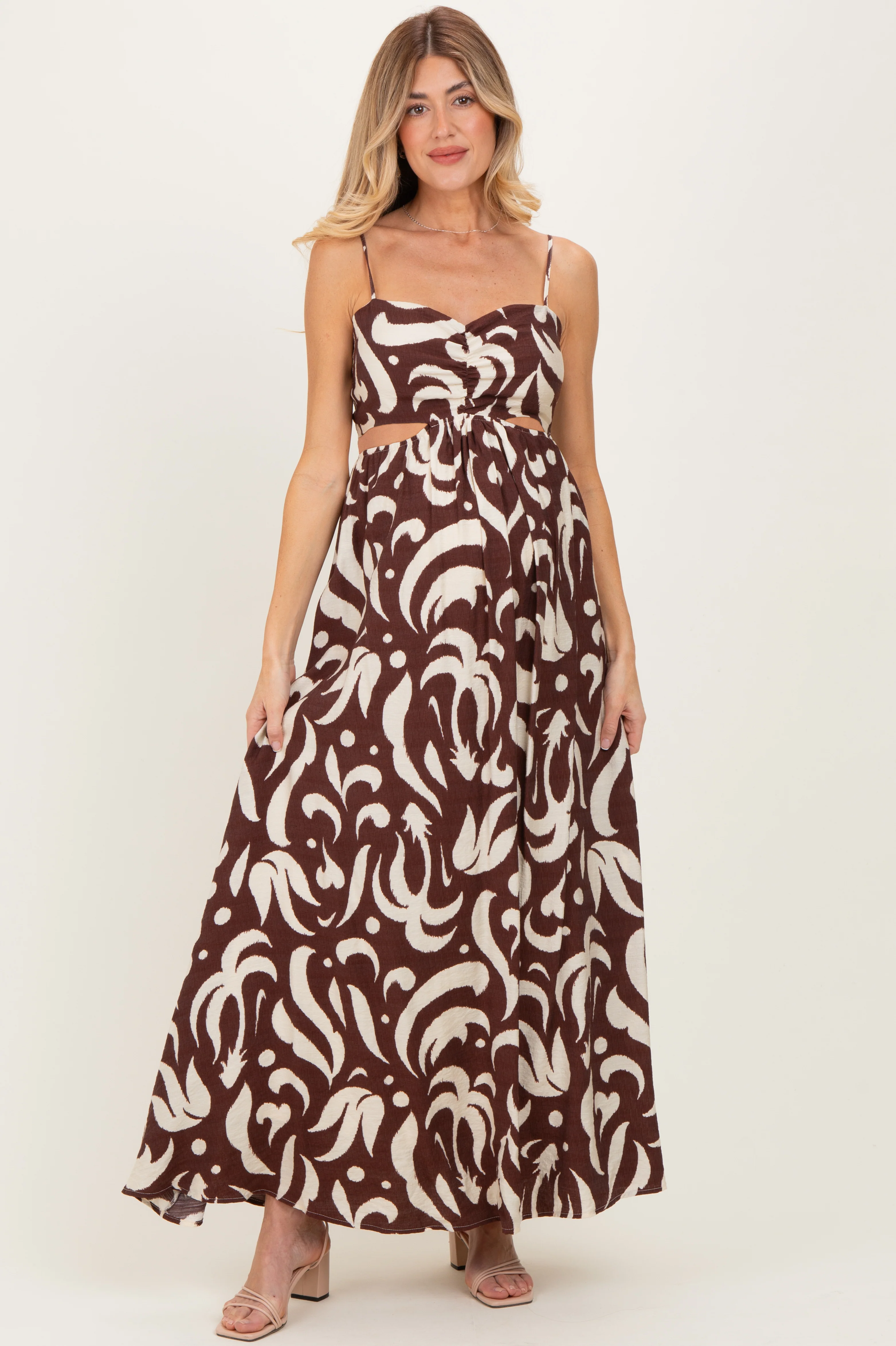 Chocolate Printed Cutout Sleeveless Maternity Maxi Dress - Image 2