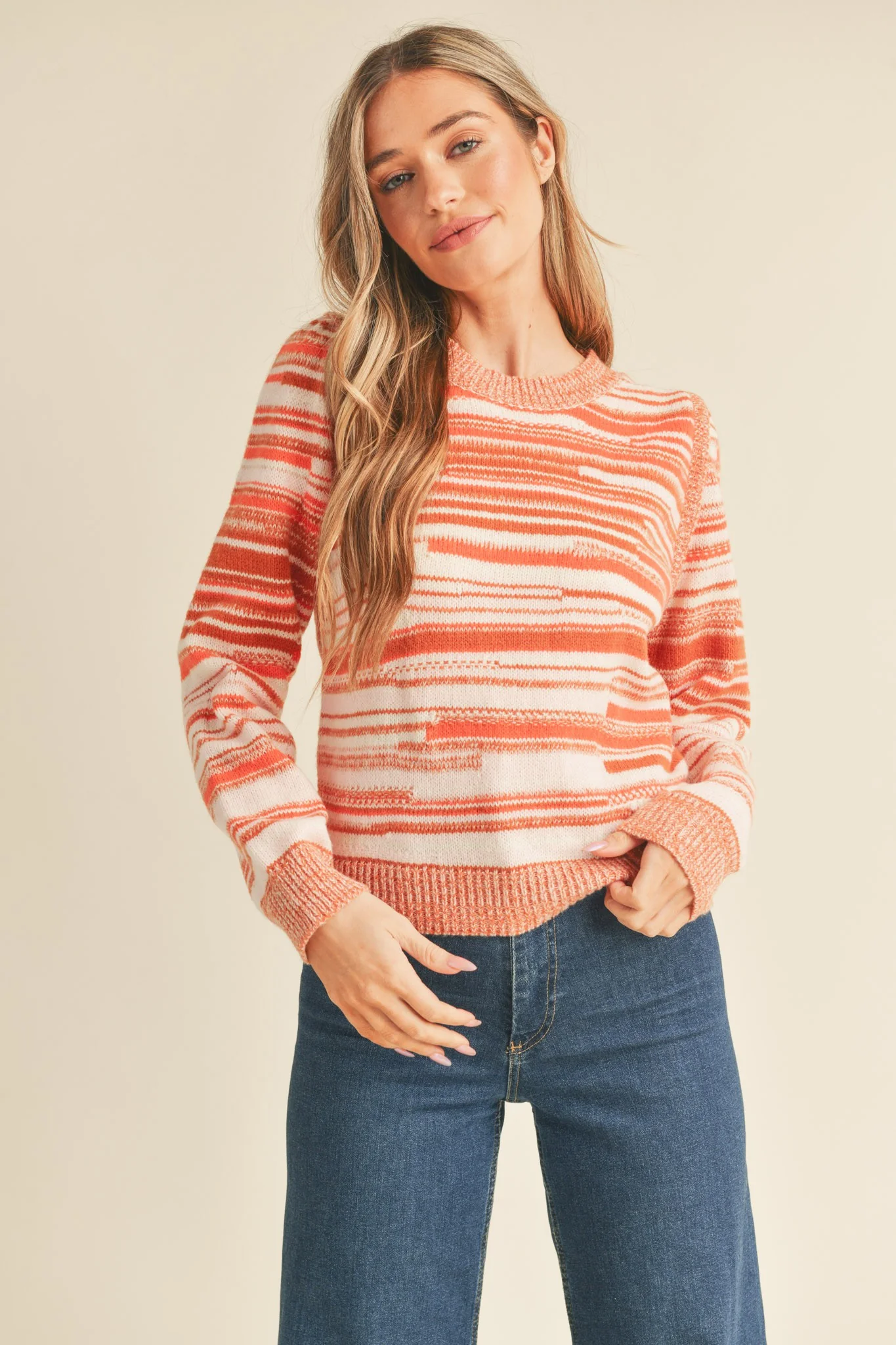 Clay Ivory Puff Shoulder Striped Sweater - Image 2