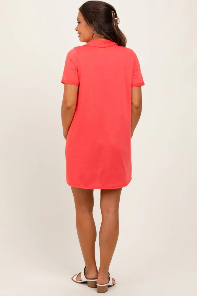 Coral Basic Polo Maternity Dress - Image 4