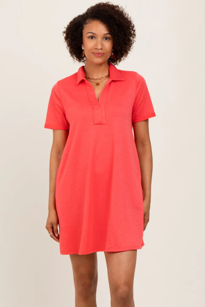 Coral Basic Polo Maternity Dress - Image 5
