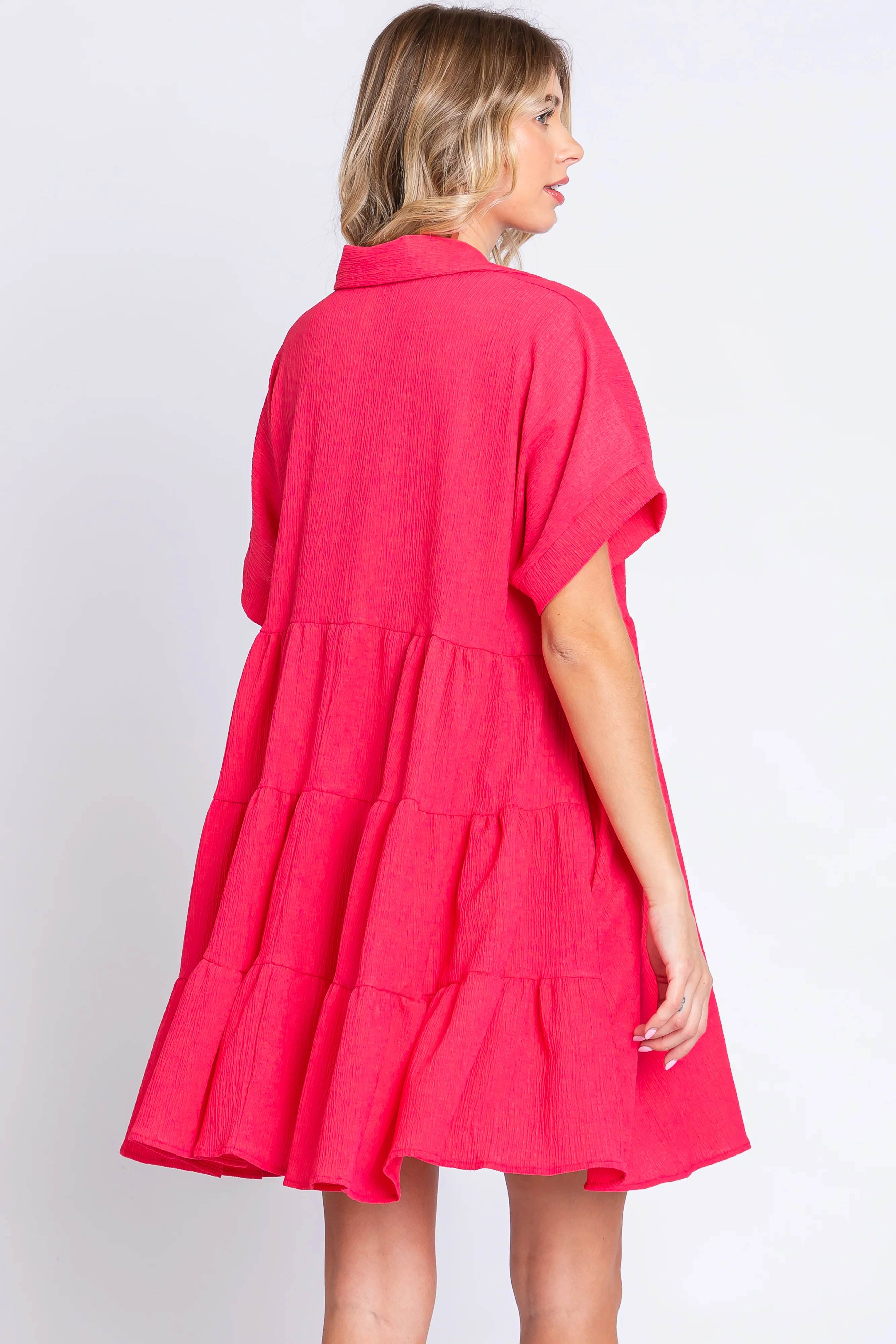 Coral Collared Button Front Short Sleeve Dress - Image 4