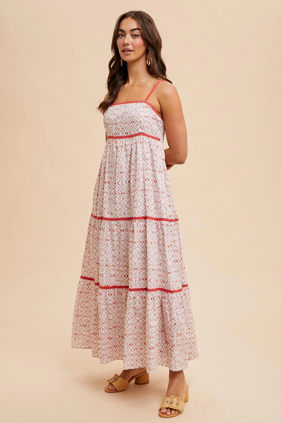 Coral Cotton Floral Maxi Dress - Image 3