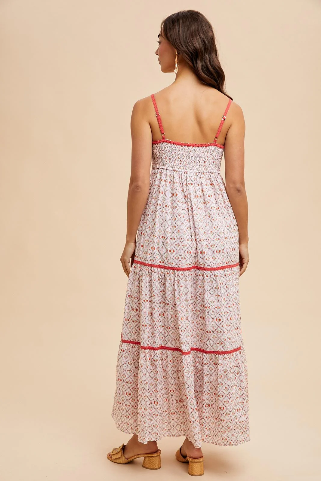 Coral Cotton Floral Maxi Dress - Image 4