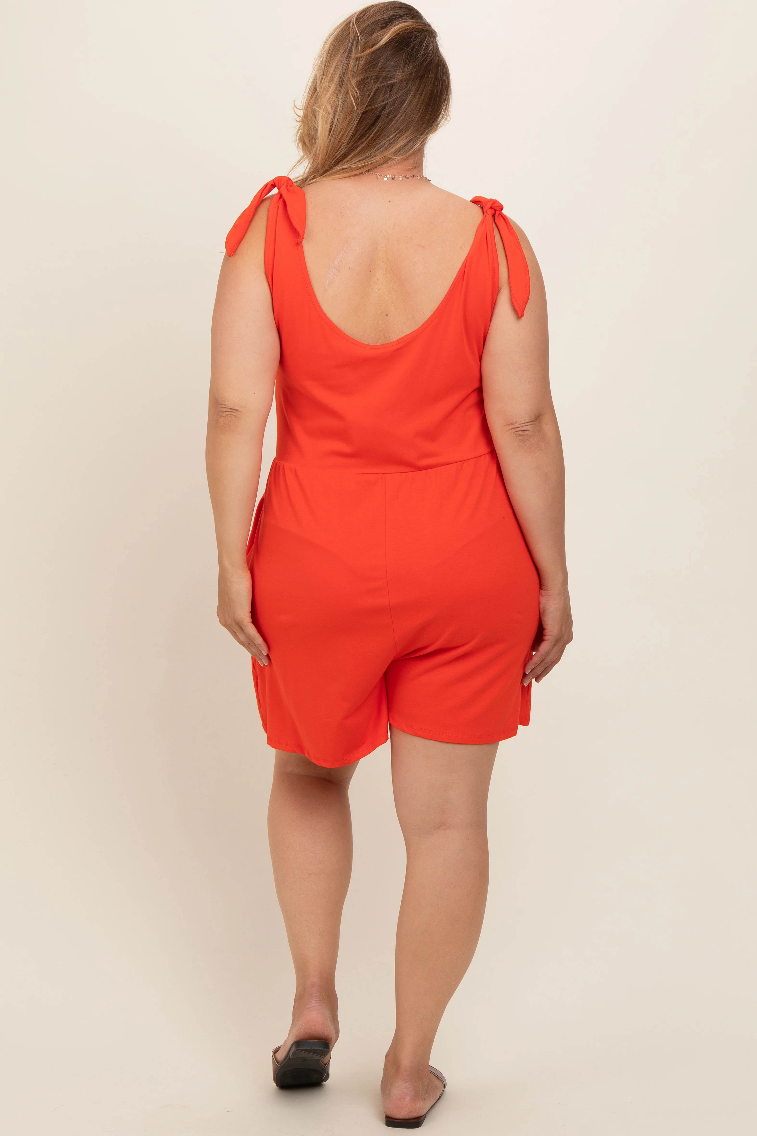 Coral Knot Strap Maternity Plus Romper - Image 4