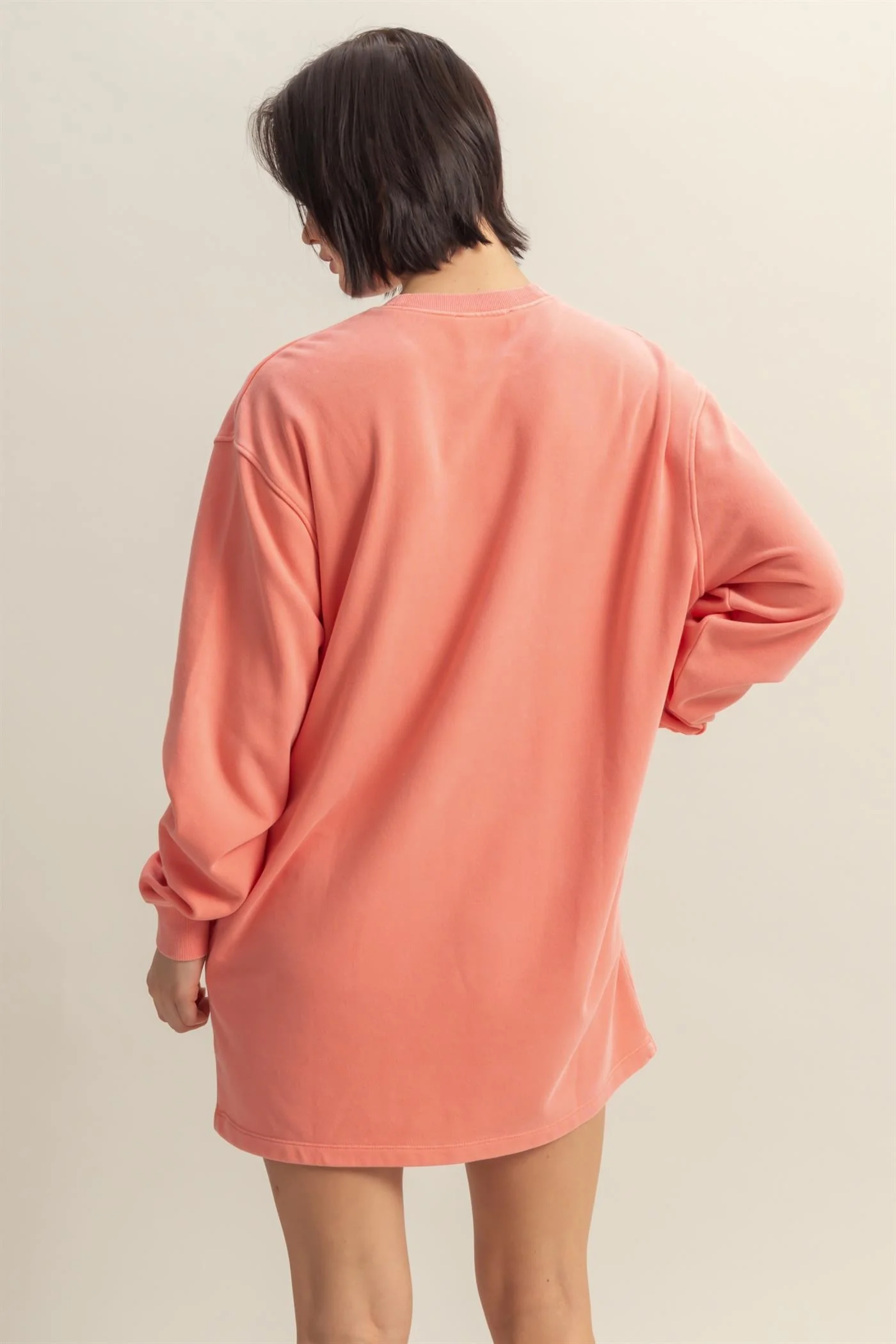 Coral Long Sleeve Oversized Sweatshirt Mini Dress - Image 3