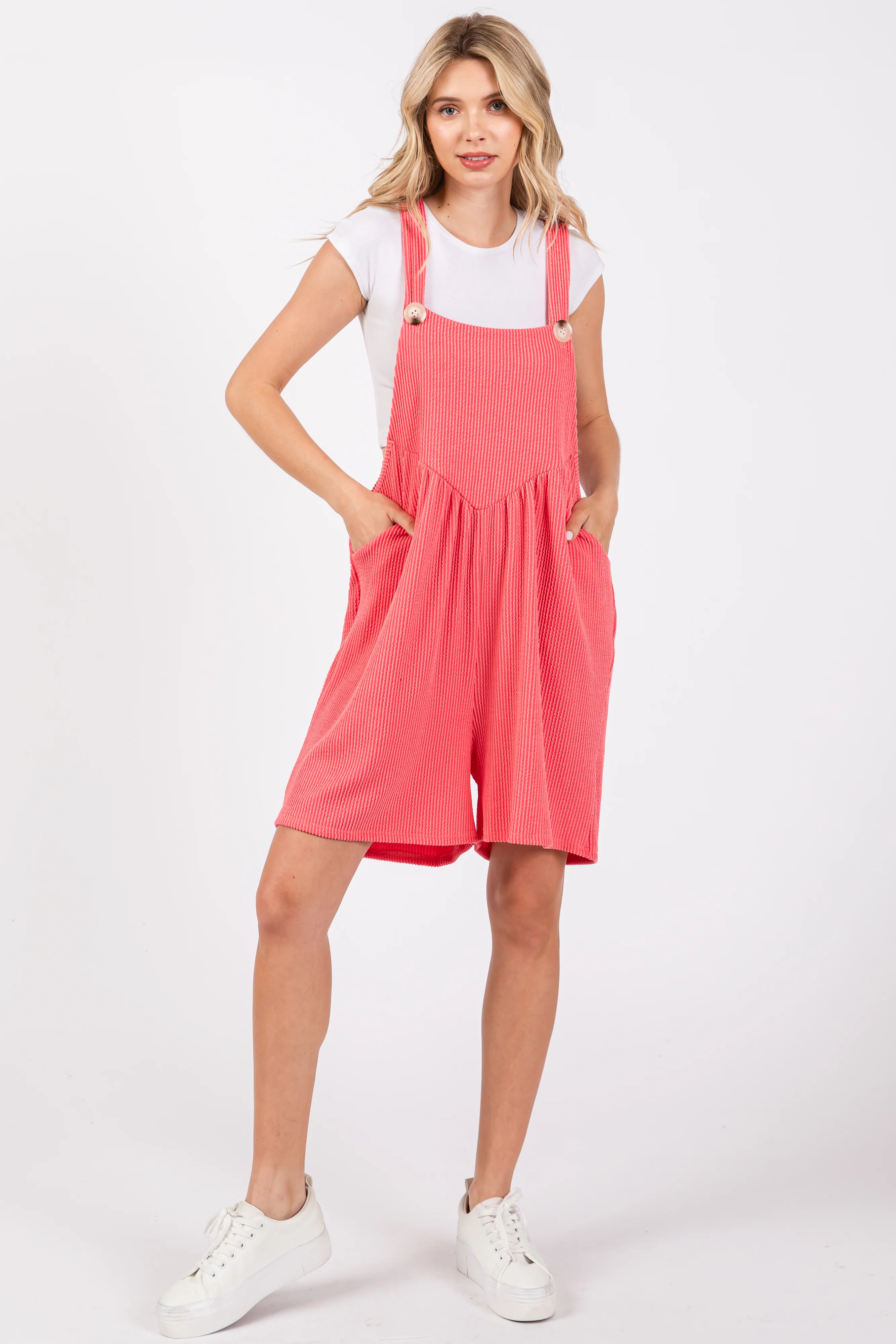Coral Ribbed Maternity Romper - Image 4