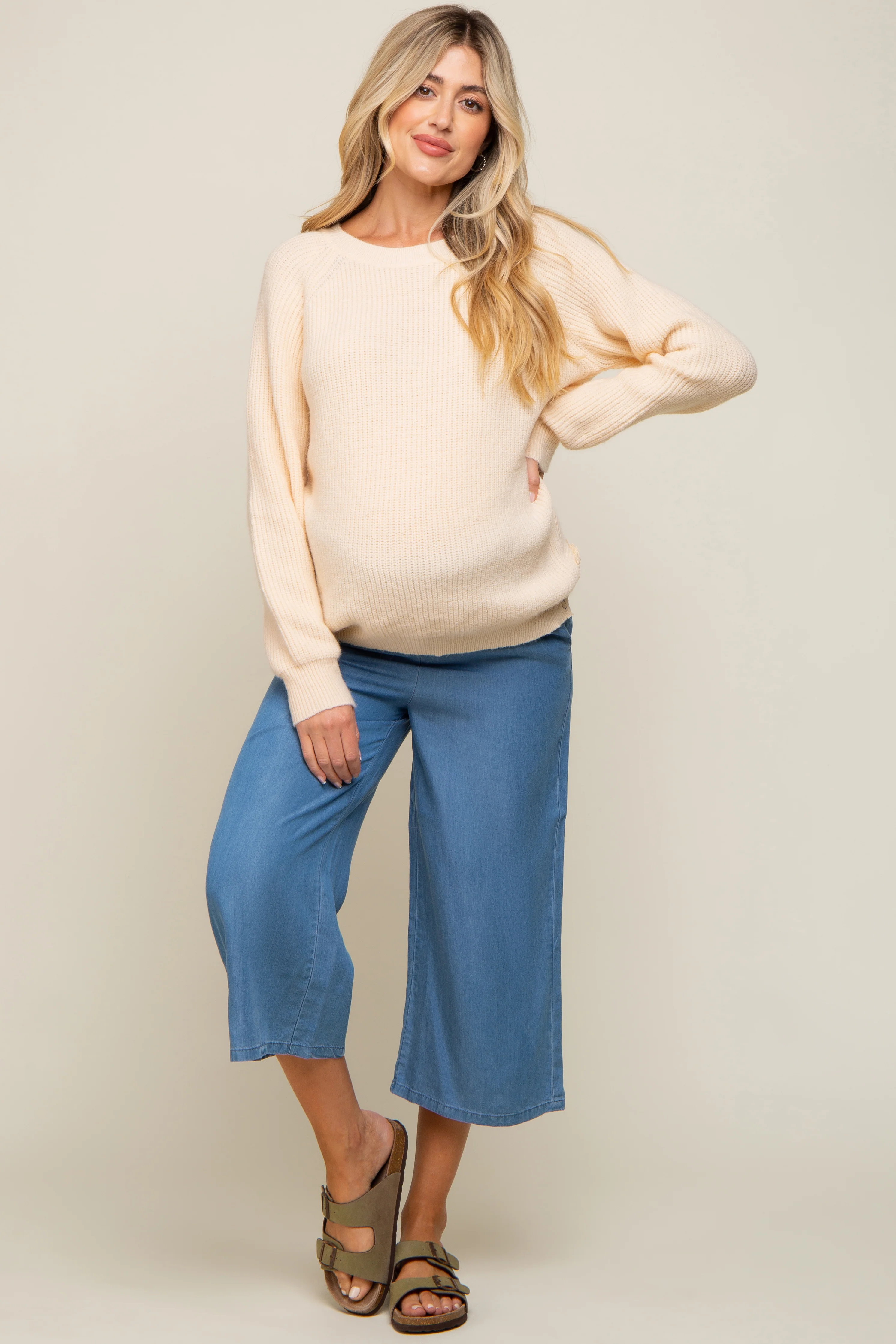 Cream Back Cutout Lace Accent Maternity Sweater - Image 4