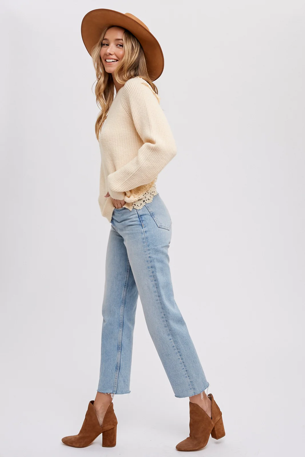 Cream Back Cutout Lace Accent Sweater - Image 2