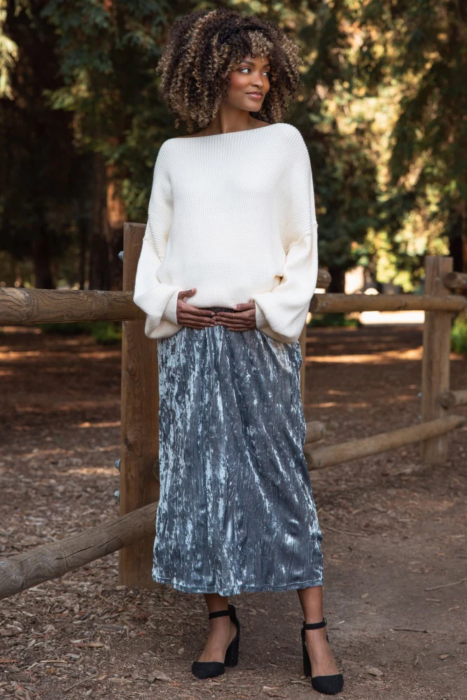 Cream Balloon Sleeve Boat Neck Knit Maternity Sweater - Image 2