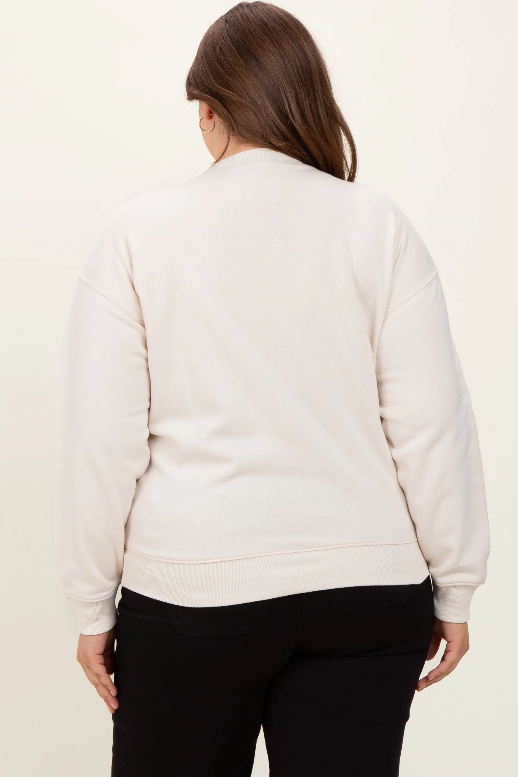 Cream Basic Fleece Crewneck Maternity Sweatshirt - Image 3