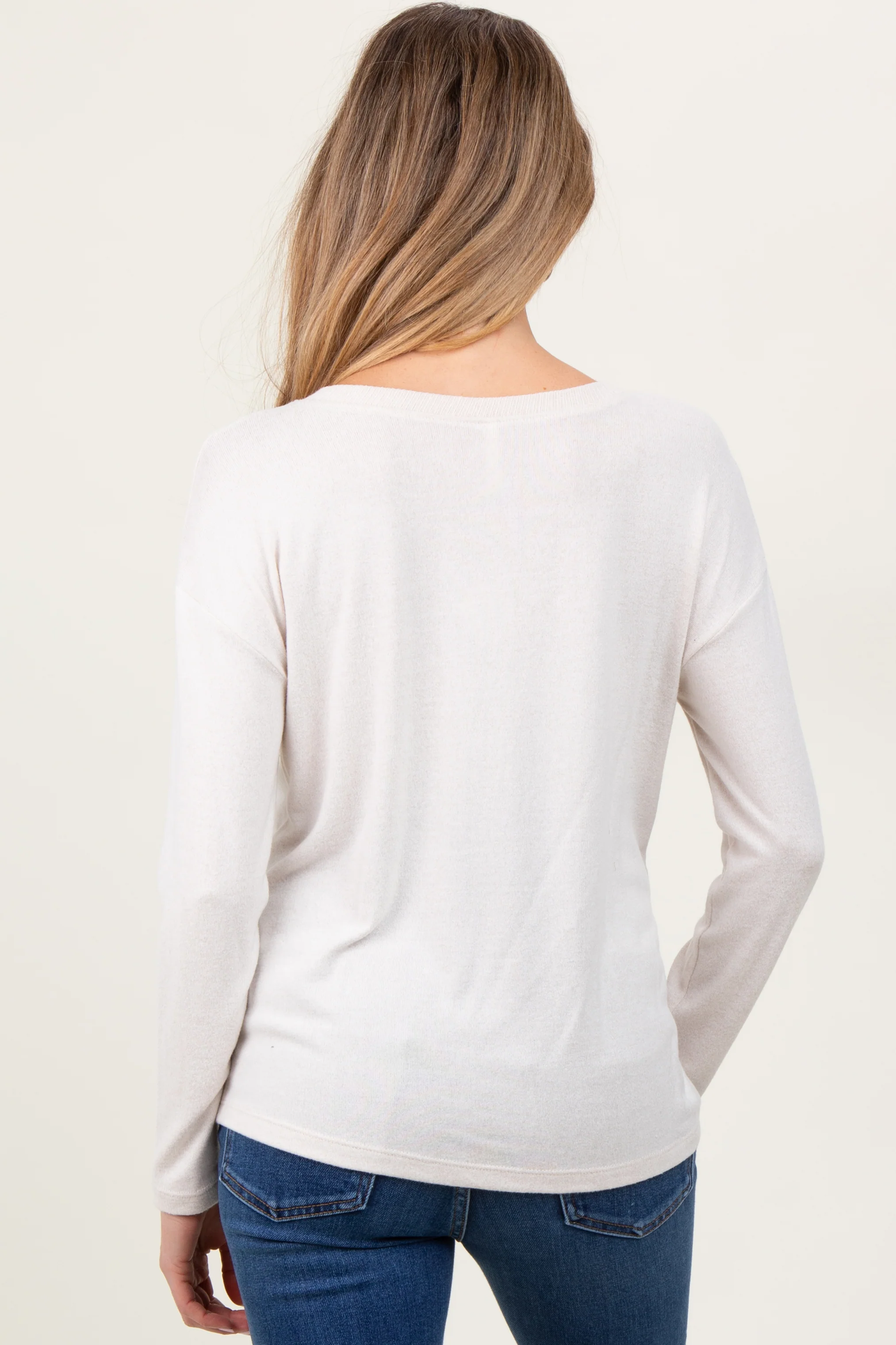 Cream Brushed Knit Henley Maternity Top - Image 4