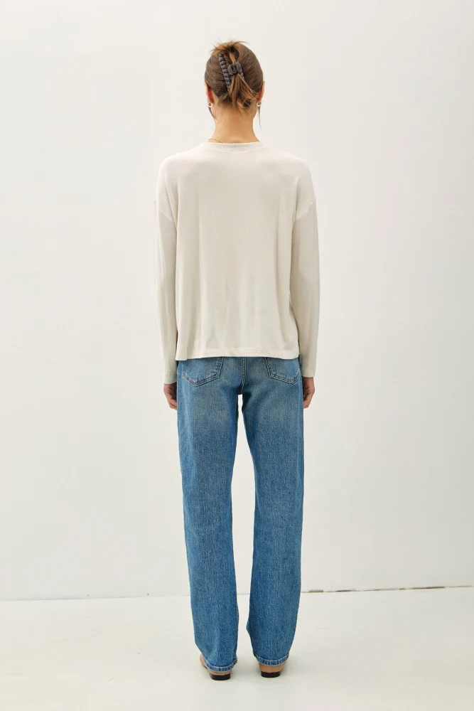 Cream Brushed Knit Henley Top - Image 5