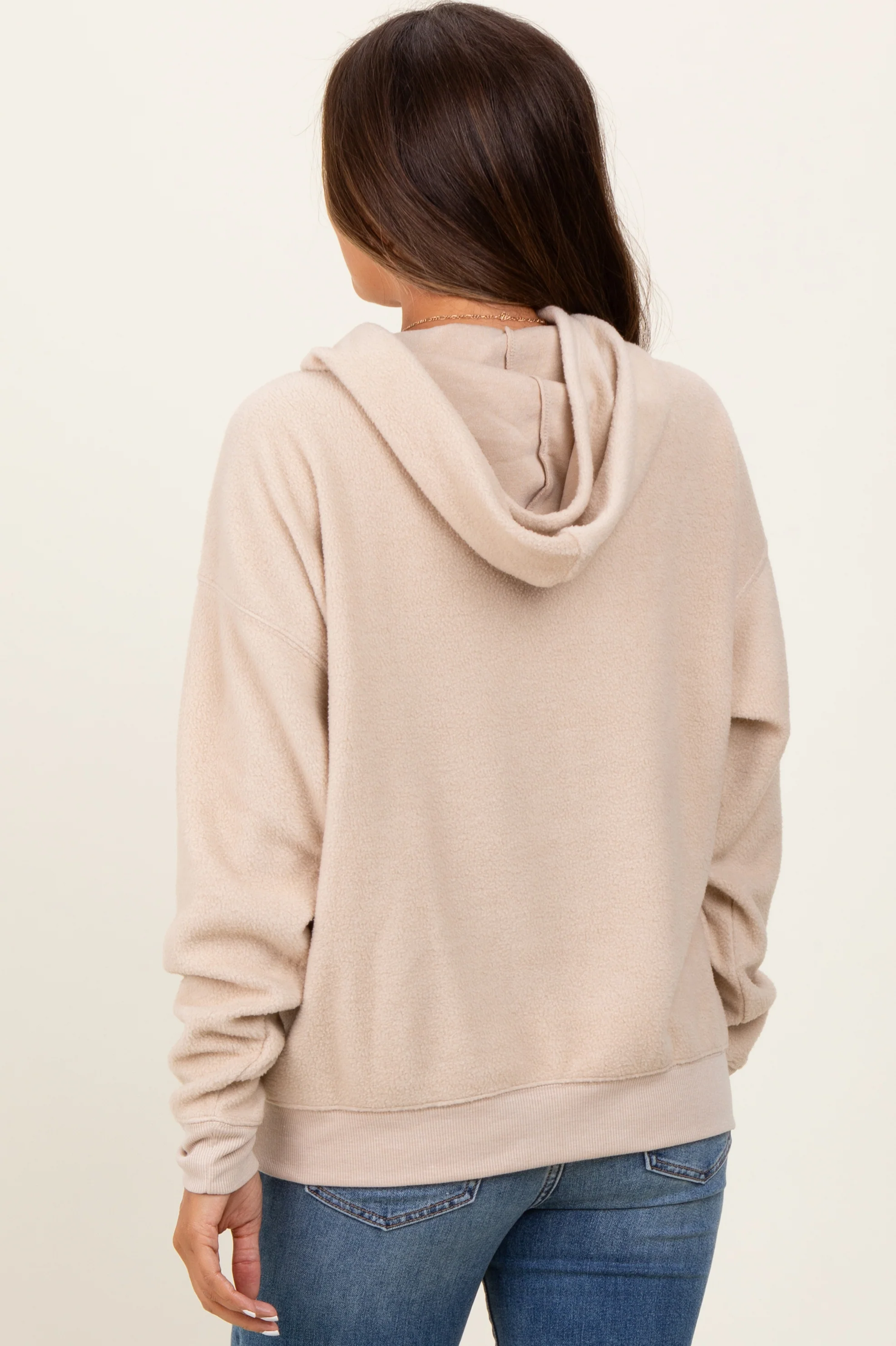Cream Brushed Knit Oversized Maternity Hoodie - Image 4