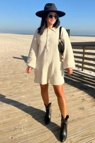 Cream Button Down Sweater Romper - Image 6