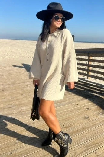 Cream Button Down Sweater Romper - Image 9