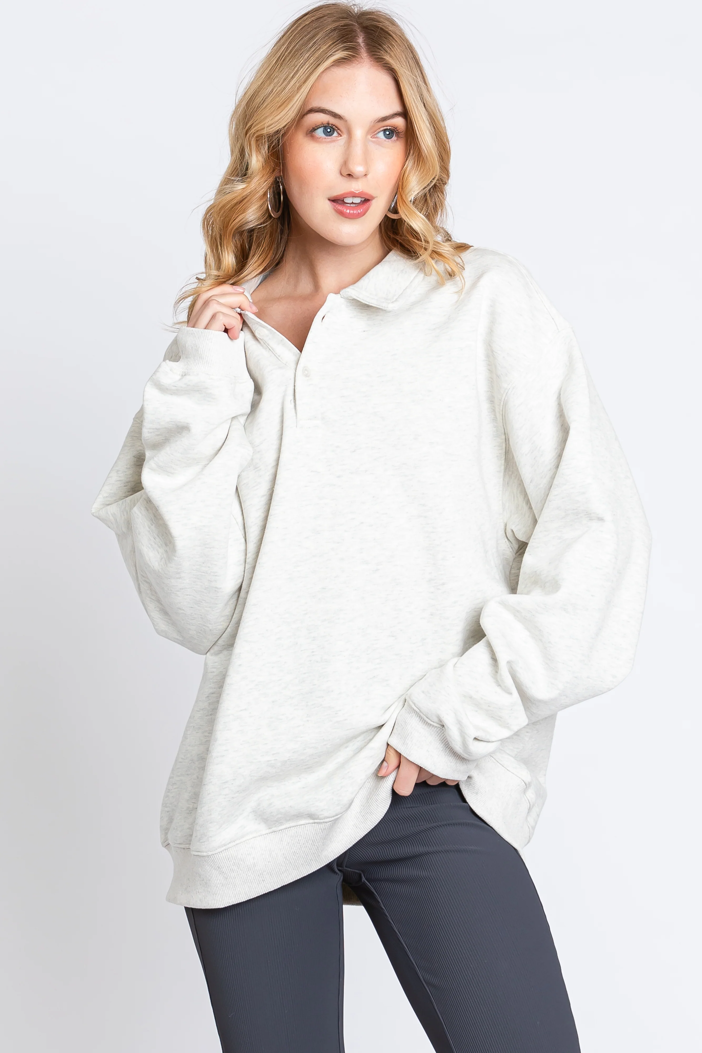 Cream Collared Pullover Maternity Sweatshirt - Image 4