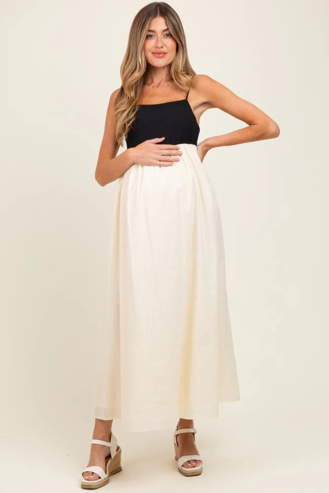 Cream Contrast Skirt Maternity Maxi Dress - Image 3