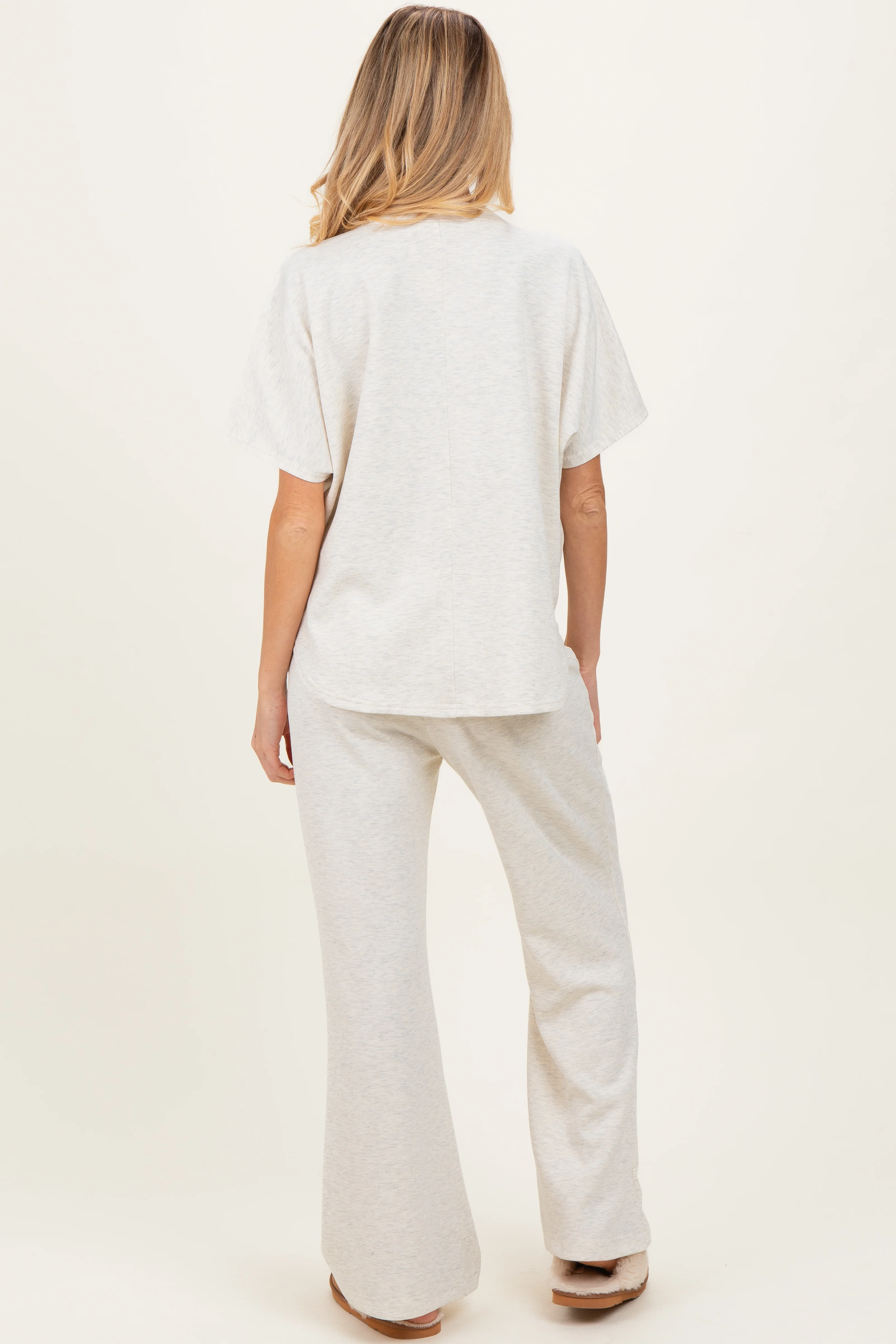 Cream Curved Hem Tee Pants Maternity Lounge Set - Image 4